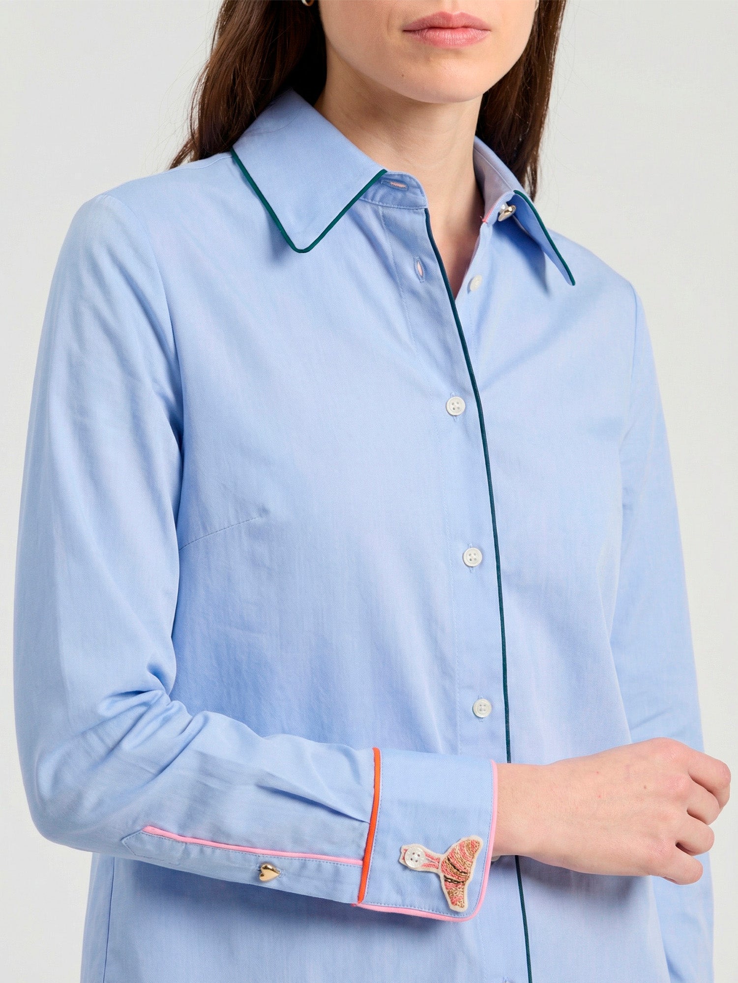 BLUE SHIRT WITH CONTRAST PIPING