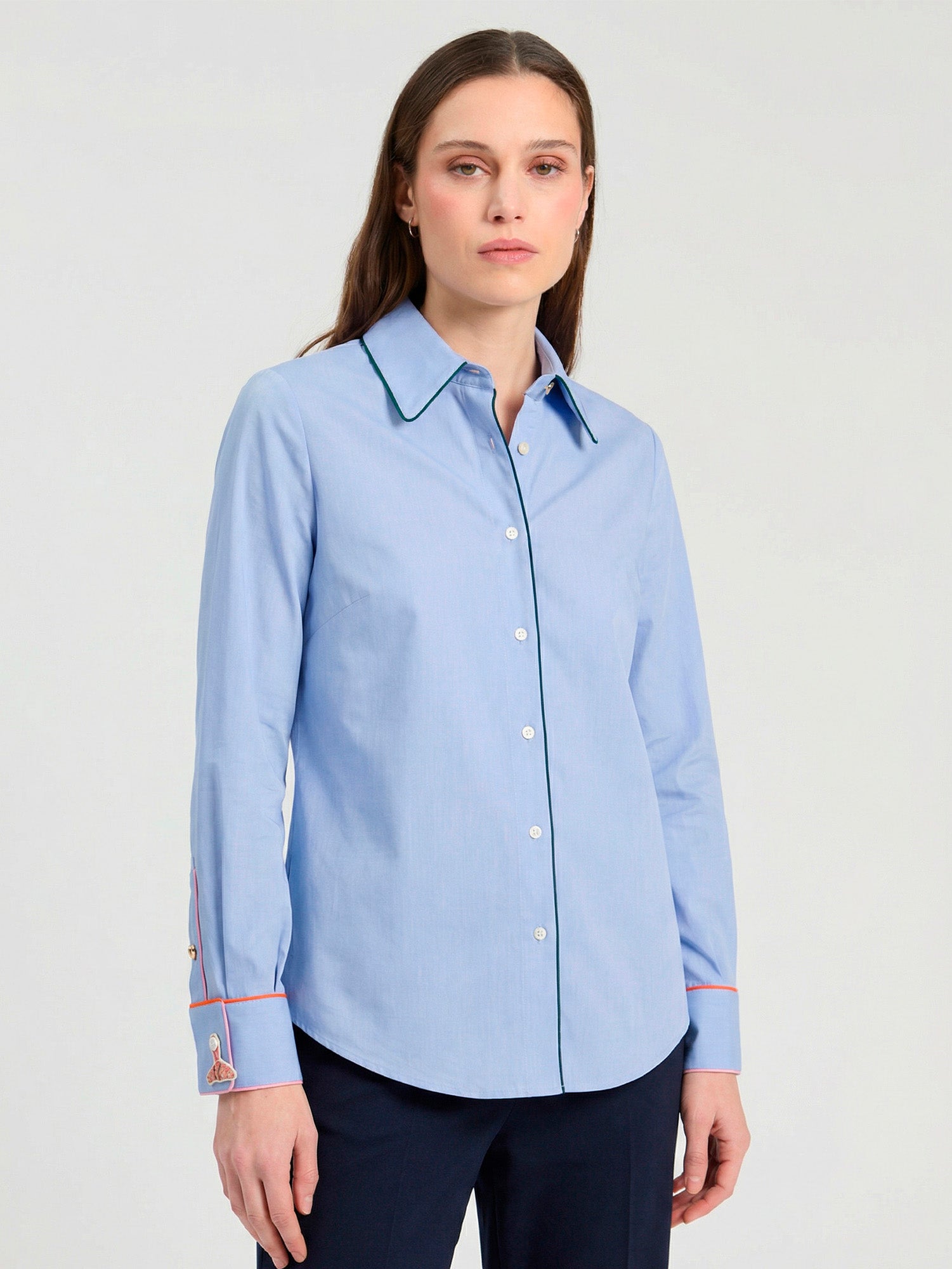 BLUE SHIRT WITH CONTRAST PIPING