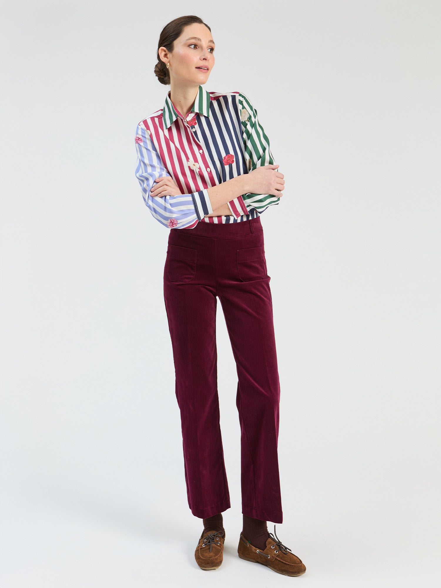 CAMISA DE RAYAS MULTICOLOR FLORES