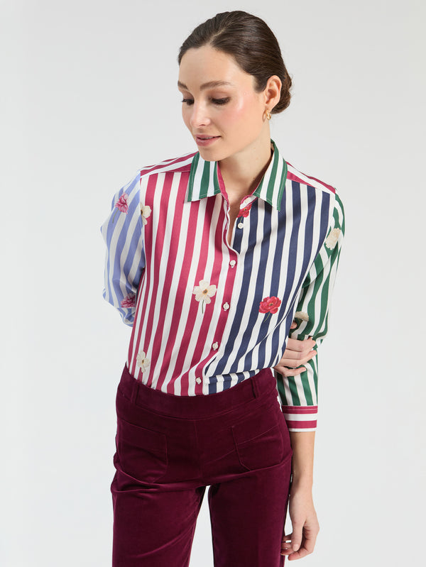 CAMISA DE RAYAS MULTICOLOR FLORES