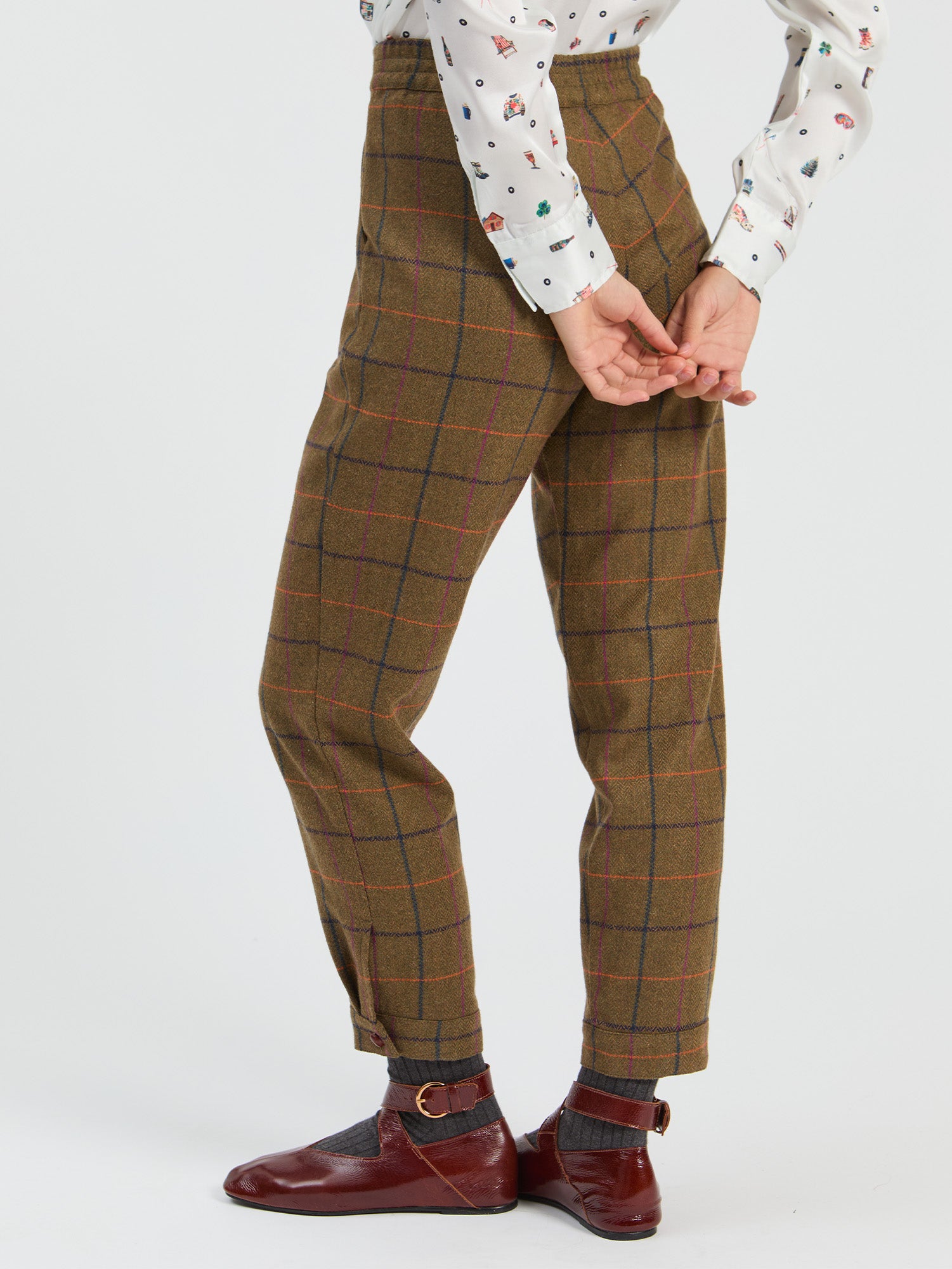 BROWN PLAID HAREM PANTS