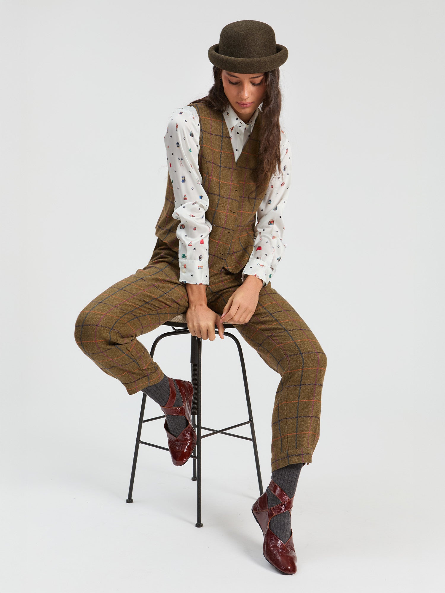 BROWN PLAID HAREM PANTS