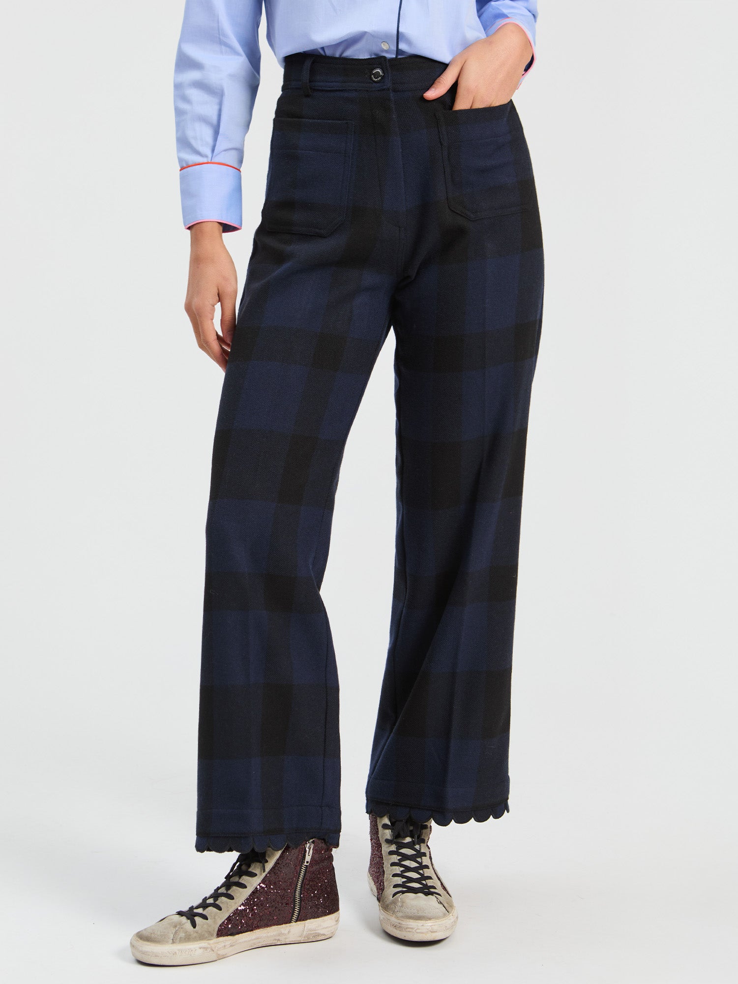NAVY BLACK GINGHAM TROUSERS