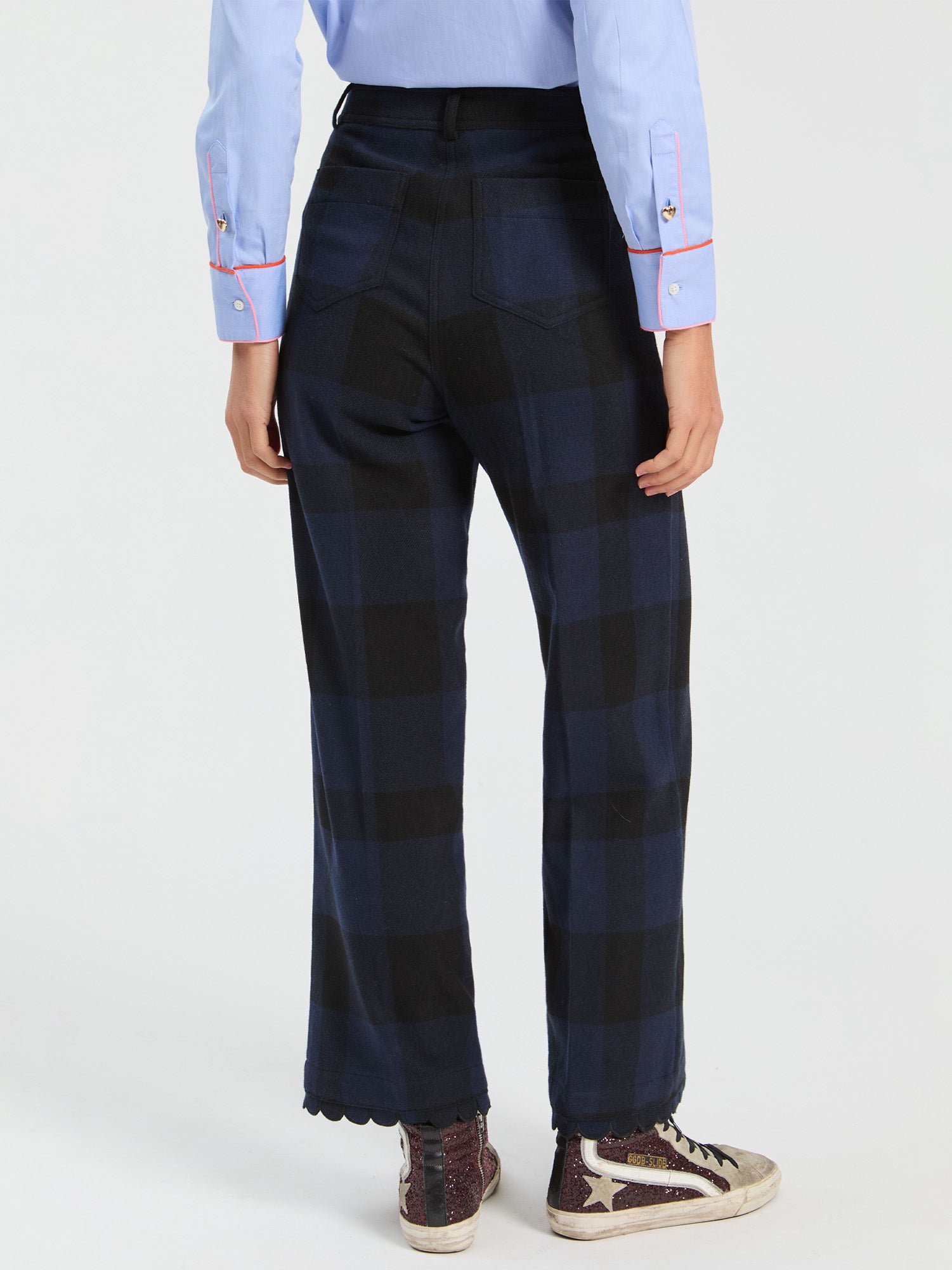 NAVY BLACK GINGHAM TROUSERS