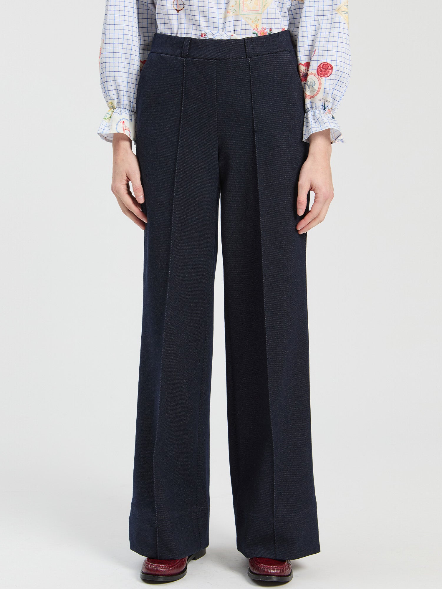 NAVY ROMA KNIT STRAIGHT-LEG TROUSERS