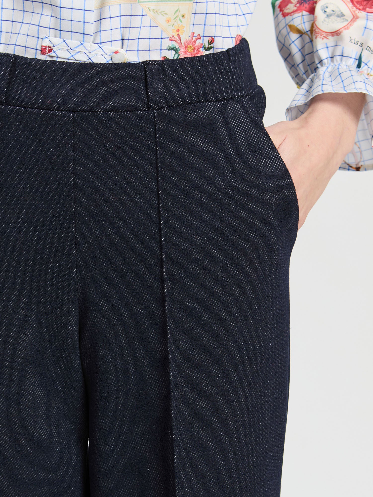NAVY ROMA KNIT STRAIGHT-LEG TROUSERS