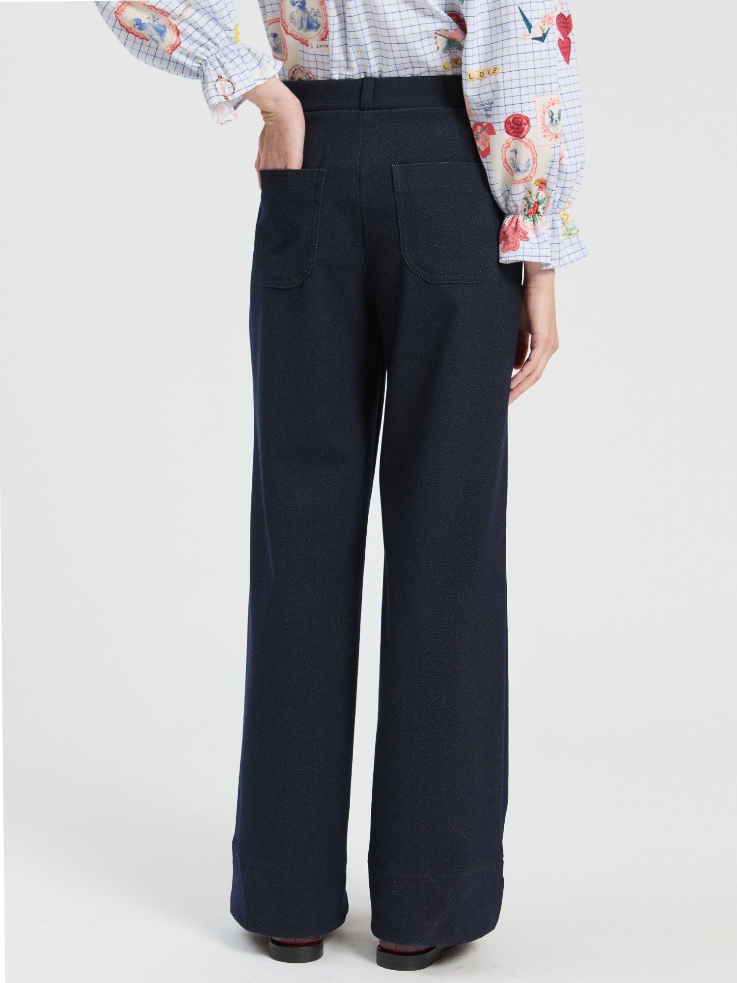NAVY ROMA KNIT STRAIGHT-LEG TROUSERS