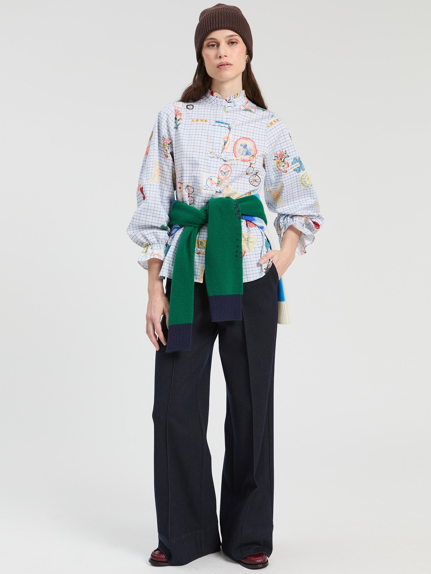 NAVY ROMA KNIT STRAIGHT-LEG TROUSERS