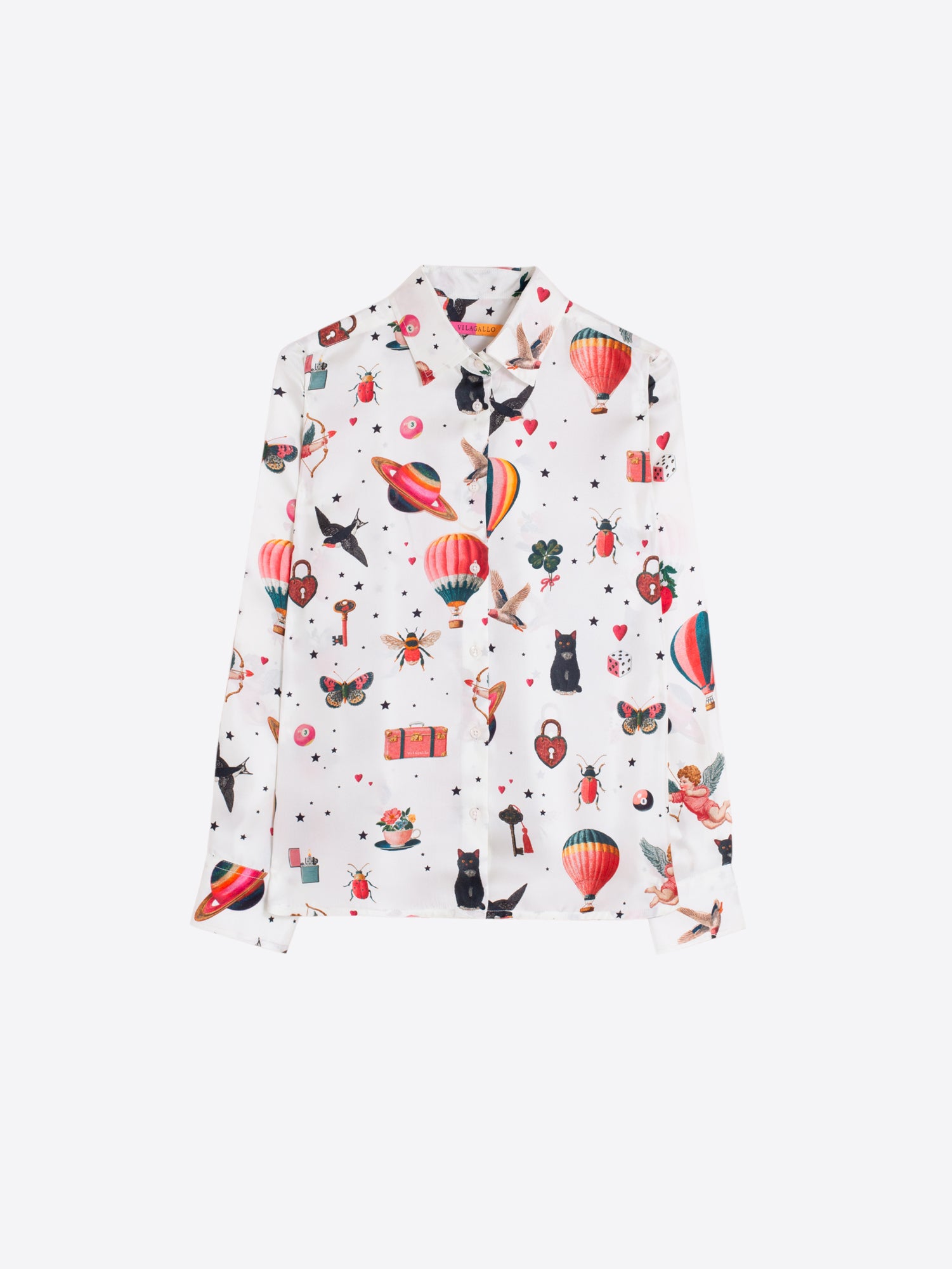 WHITE SILK SHIRT WITH CUPID PRINT