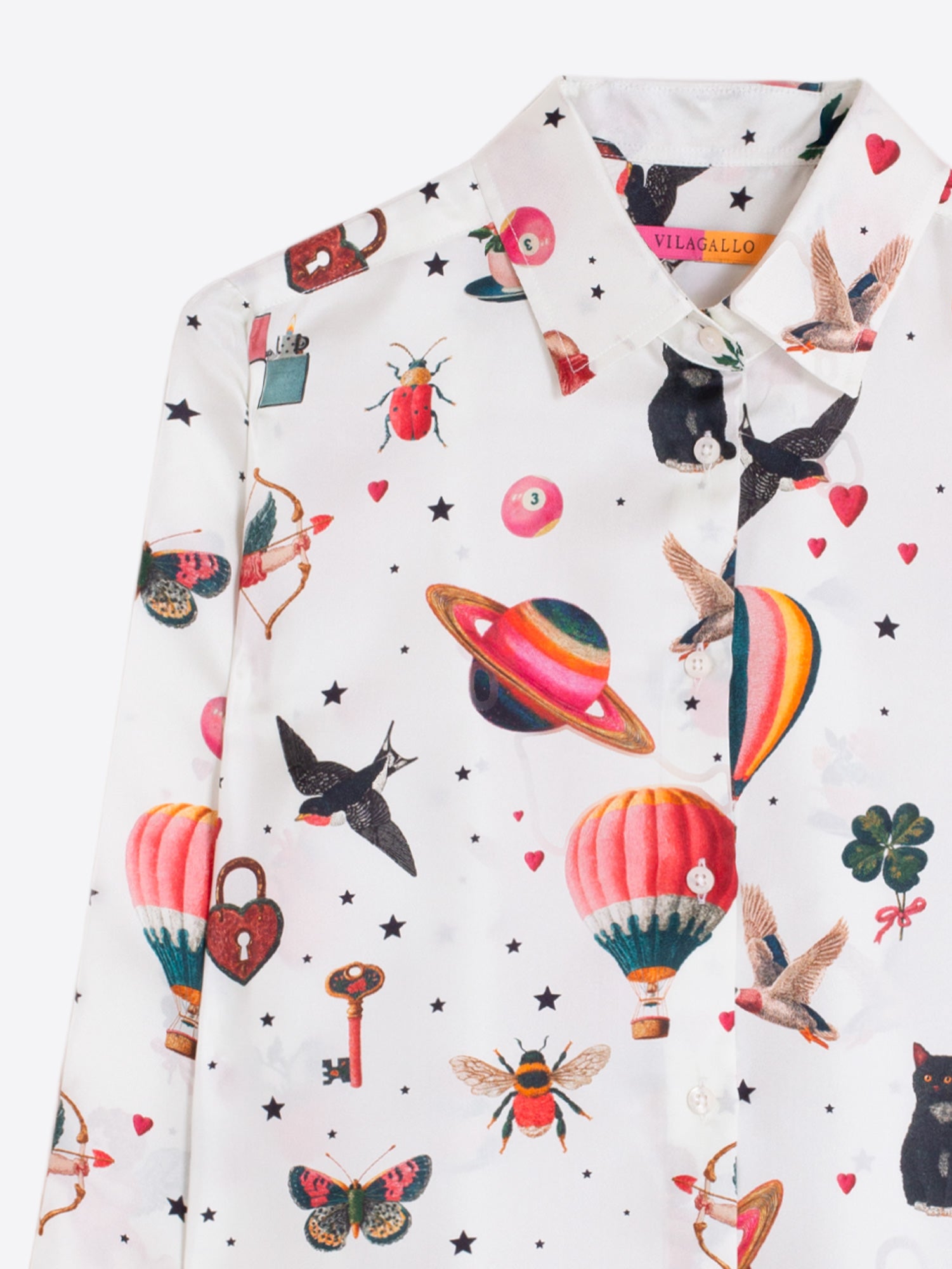 WHITE SILK SHIRT WITH CUPID PRINT