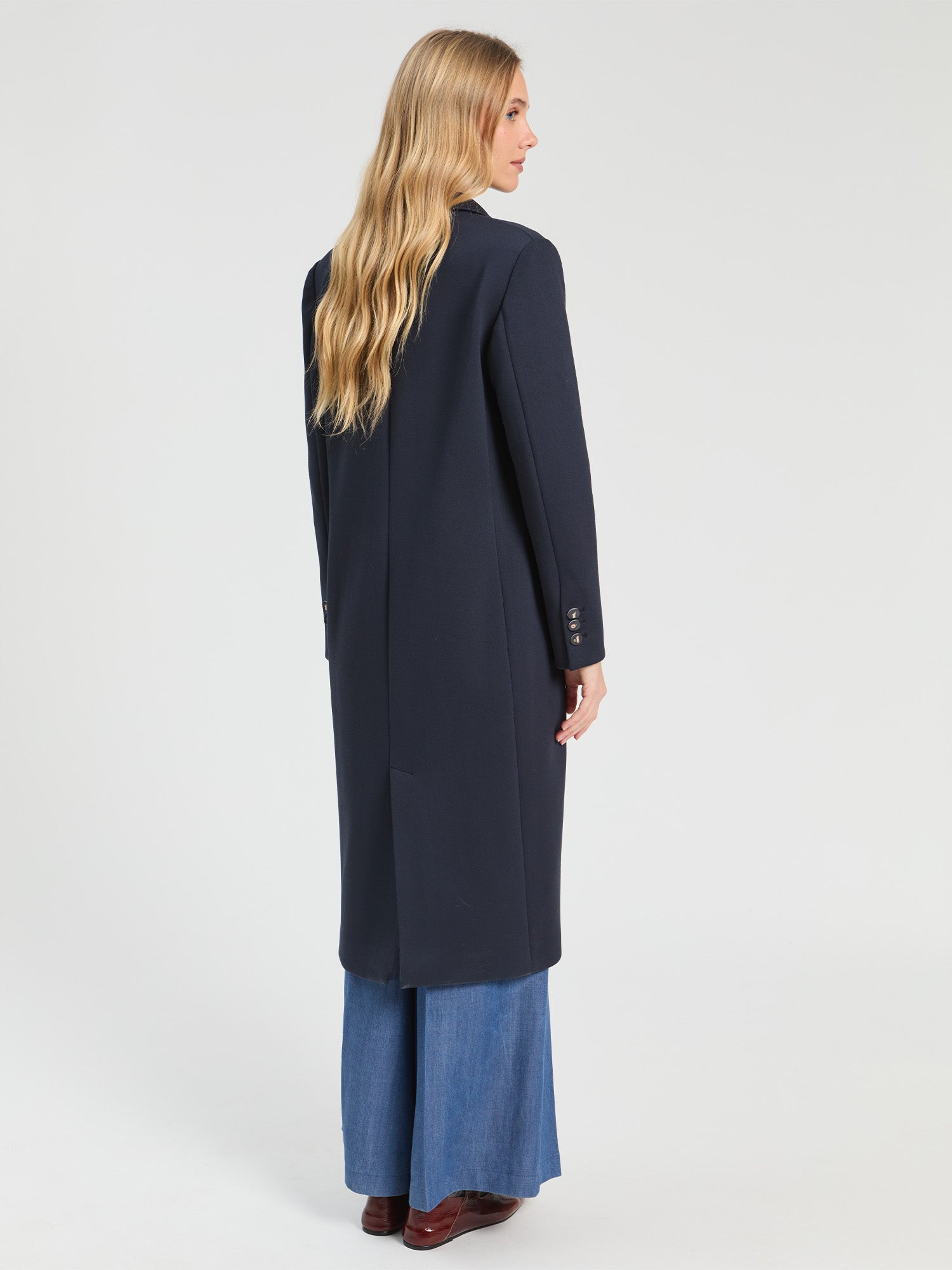 NAVY PONTÉ KNIT COAT