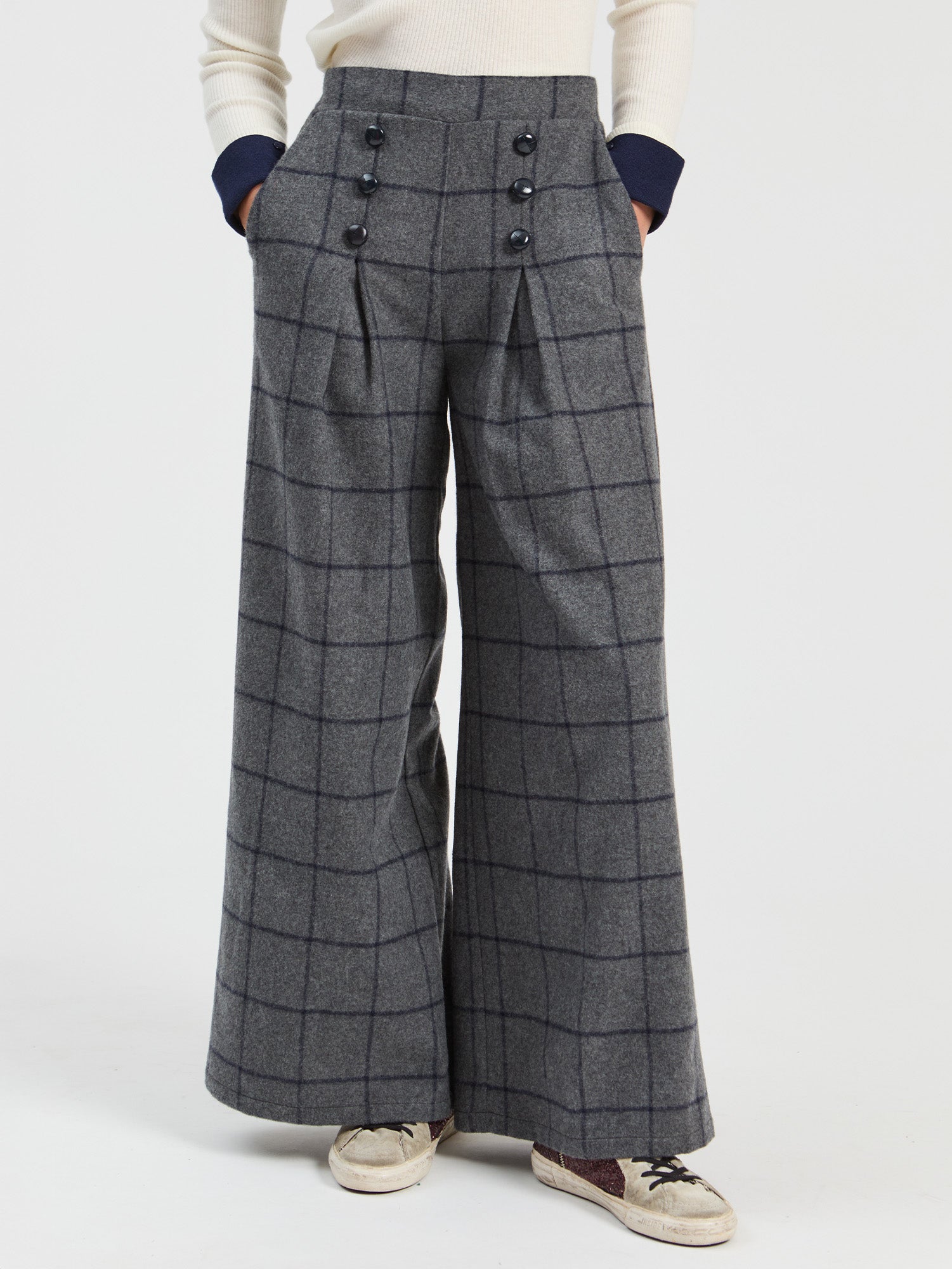 NAVY GREY CHECK TROUSERS