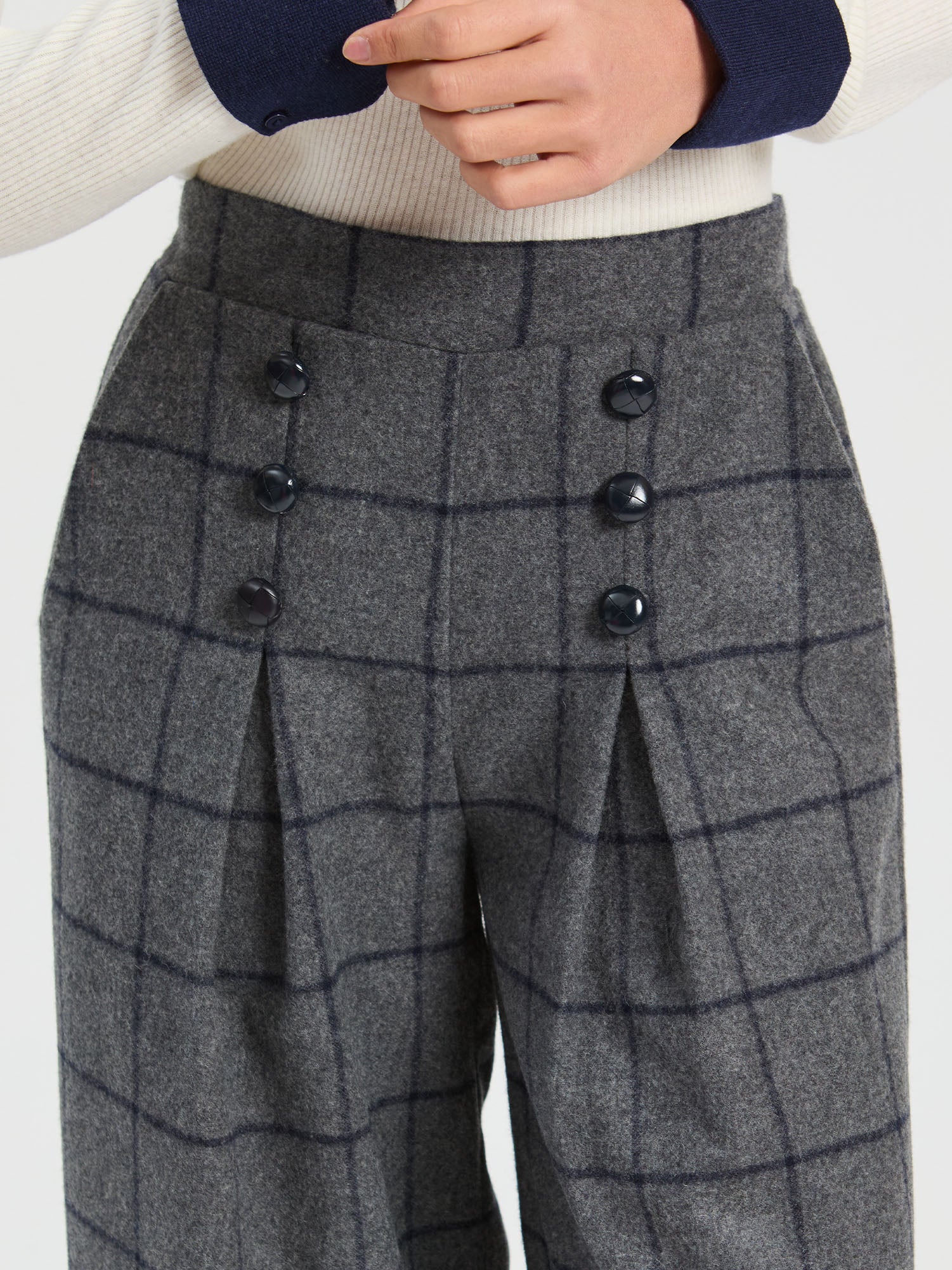 NAVY GREY CHECK TROUSERS
