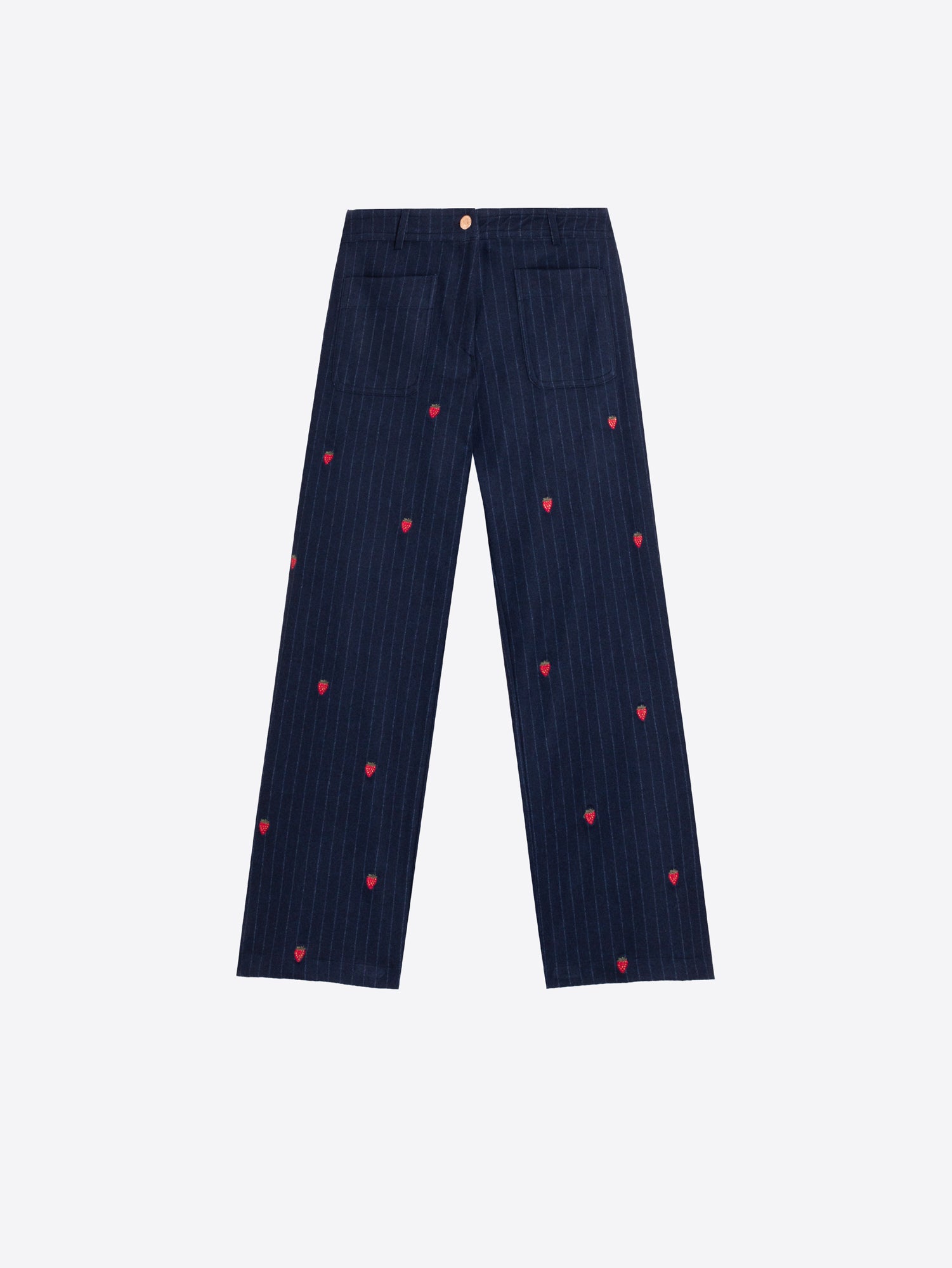NAVY DIPLOMAT STRAWBERRY PANTS