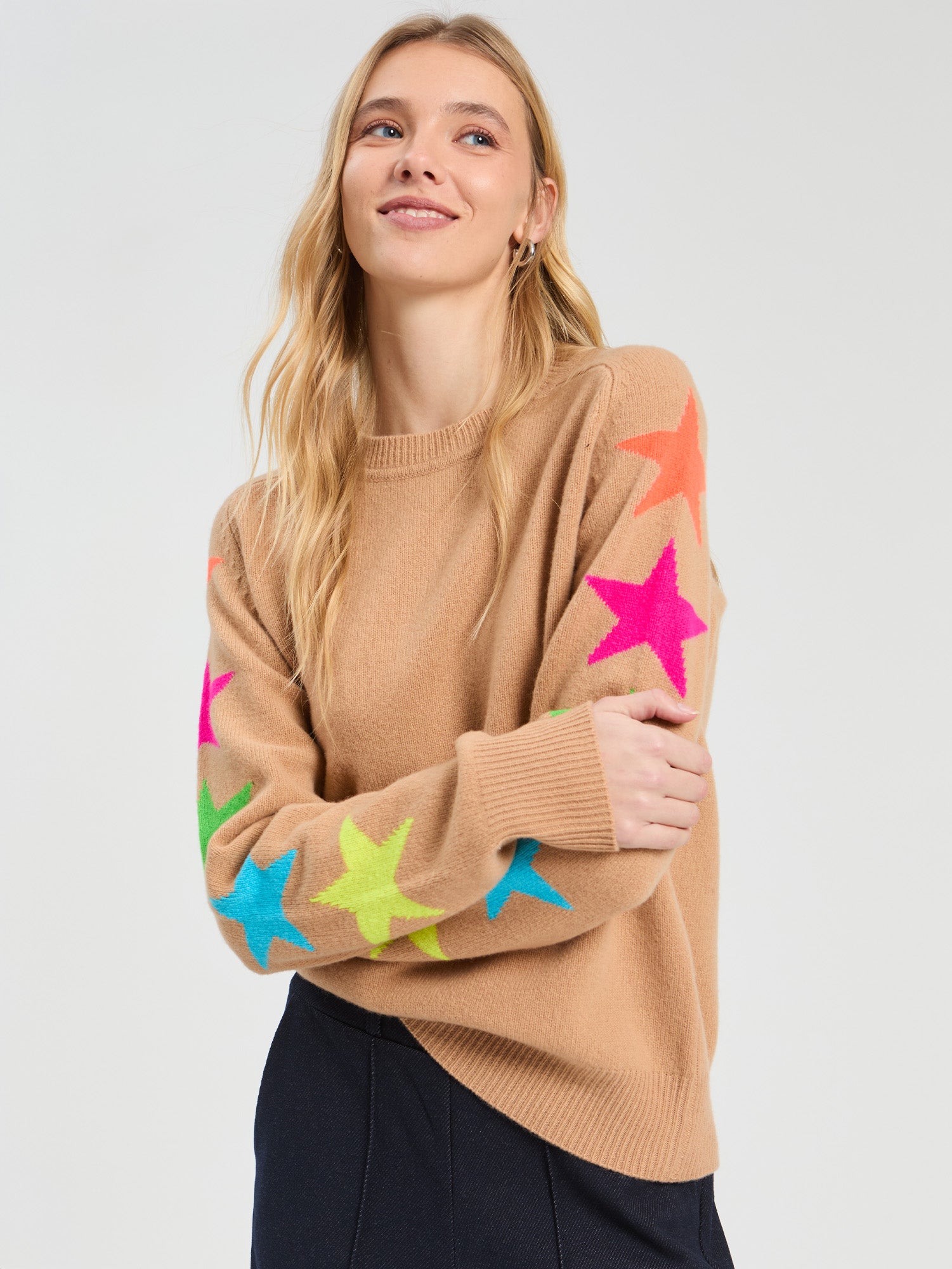 BEIGE INTARSIA STAR JUMPER