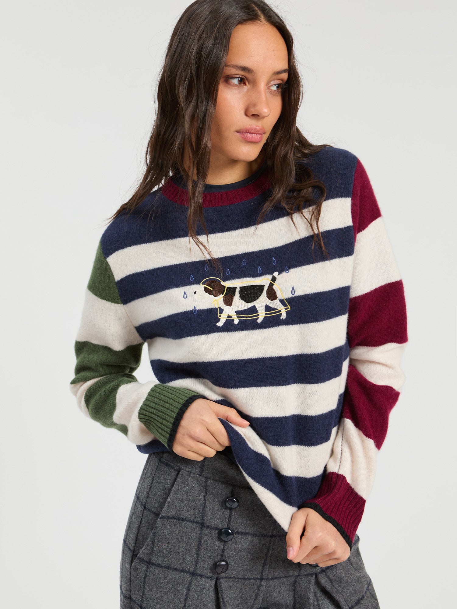DOG RAINCOAT JUMPER EMBROIDERED NAVY STRIPES