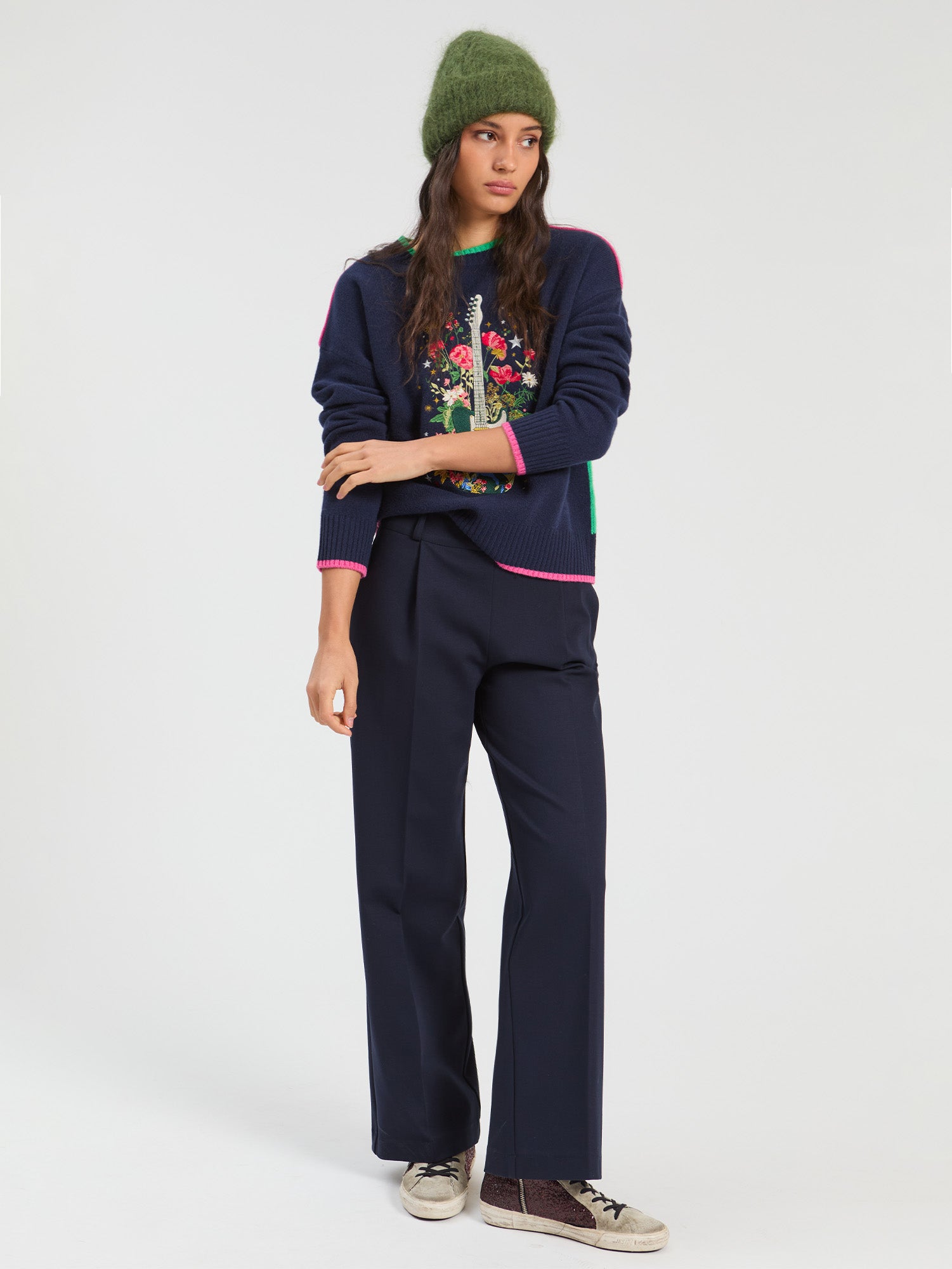 NAVY EMBROIDERED GUITAR JUMPER