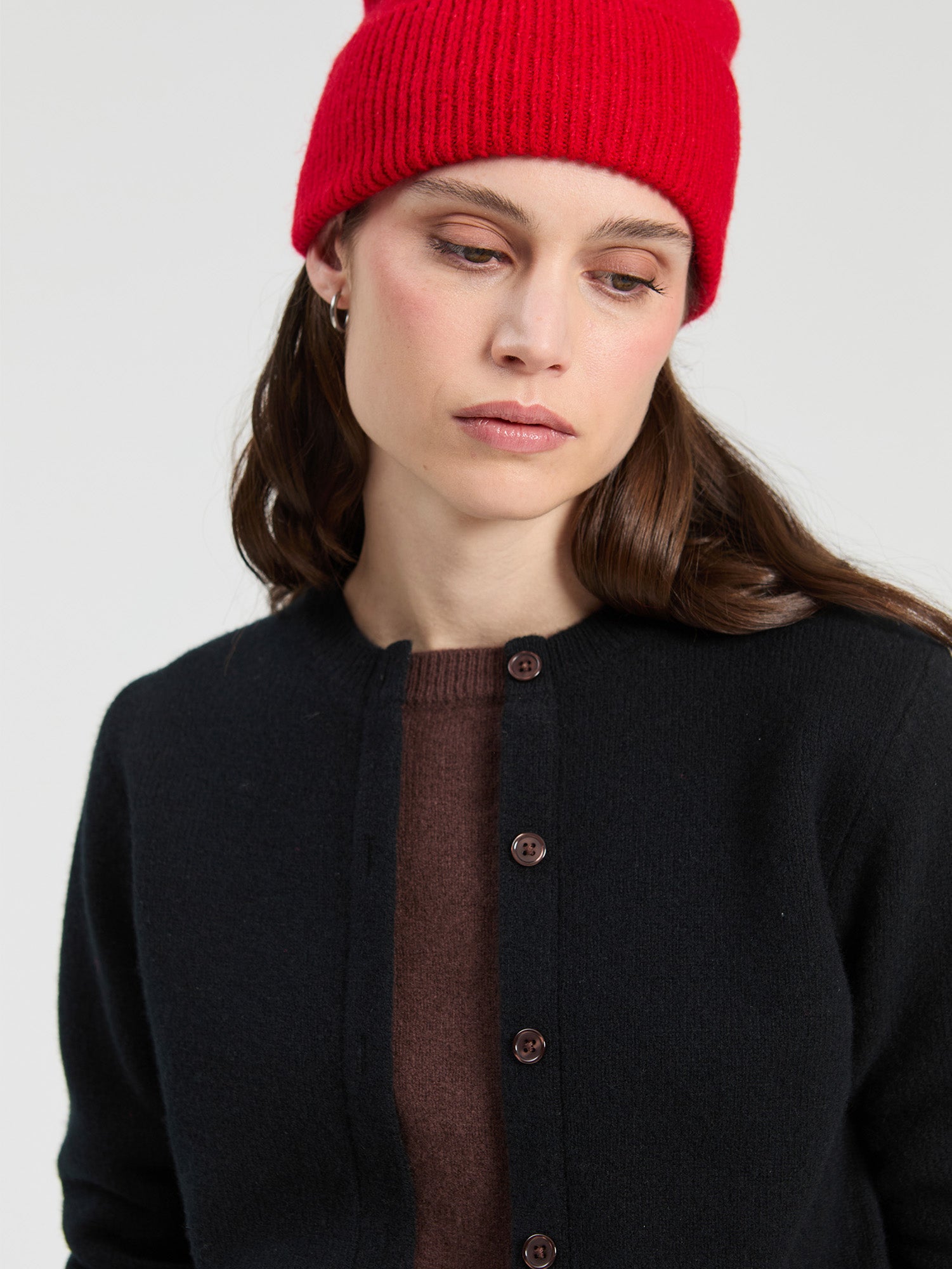 FAUX TWIN SET CARDIGAN BROWN AND BLACK