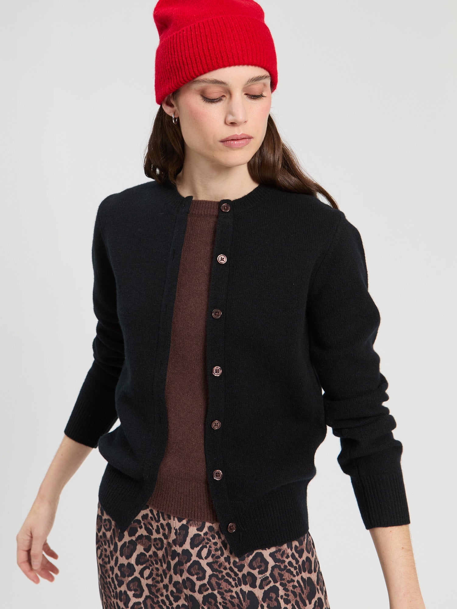 FAUX TWIN SET CARDIGAN BROWN AND BLACK