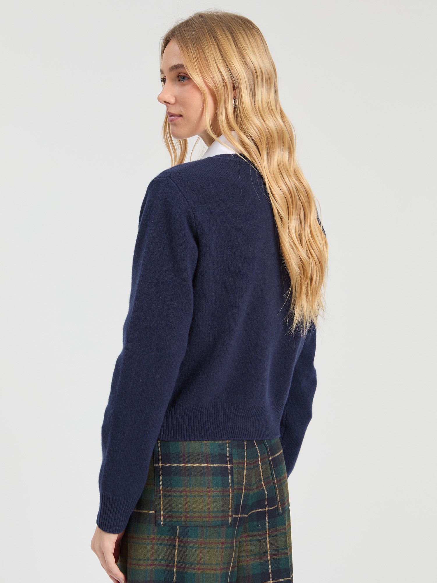 NAVY RED HEART INTARSIA CARDIGAN