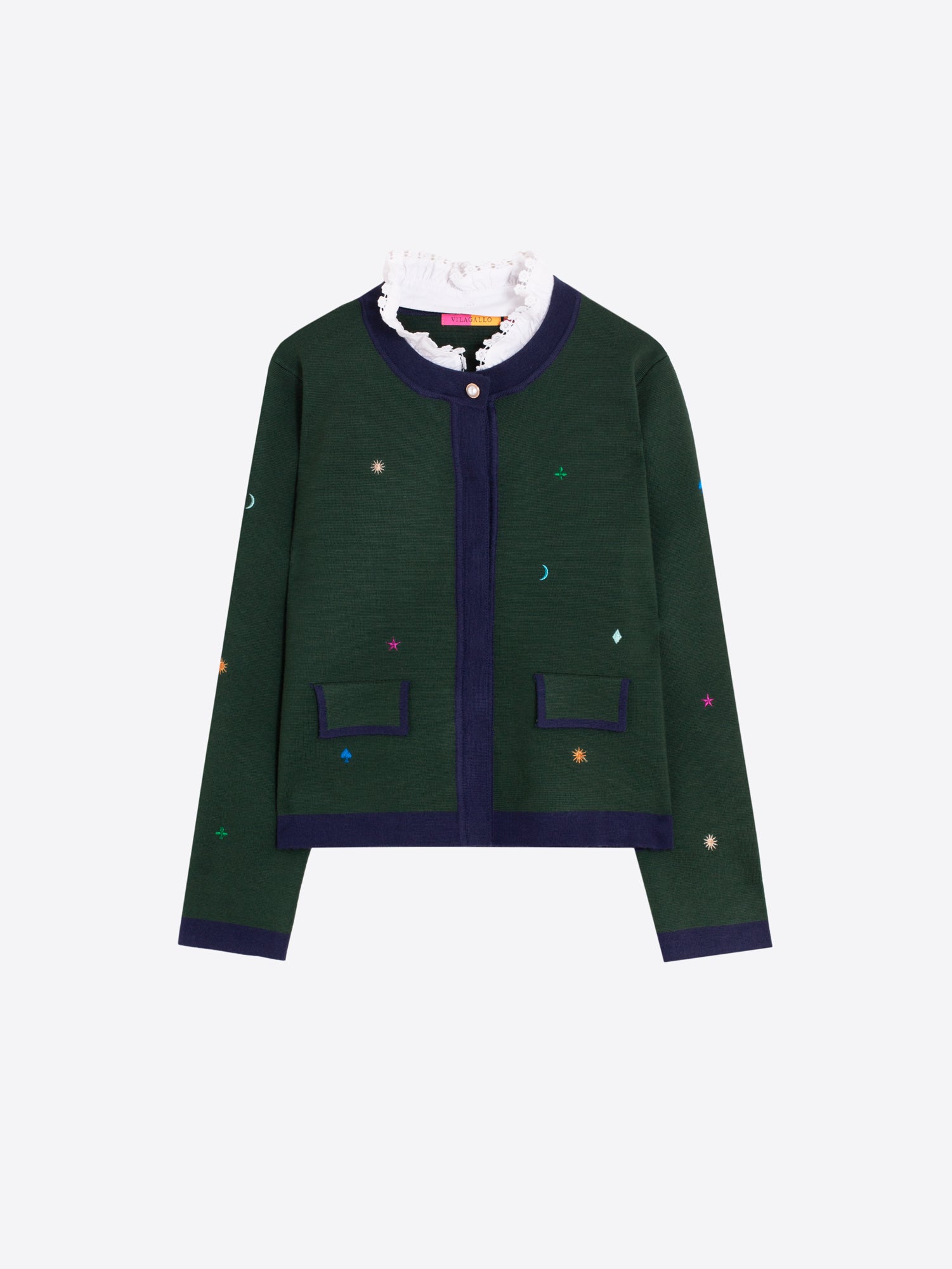 CARDIGAN VERDE MARINO BORDADO CINTA