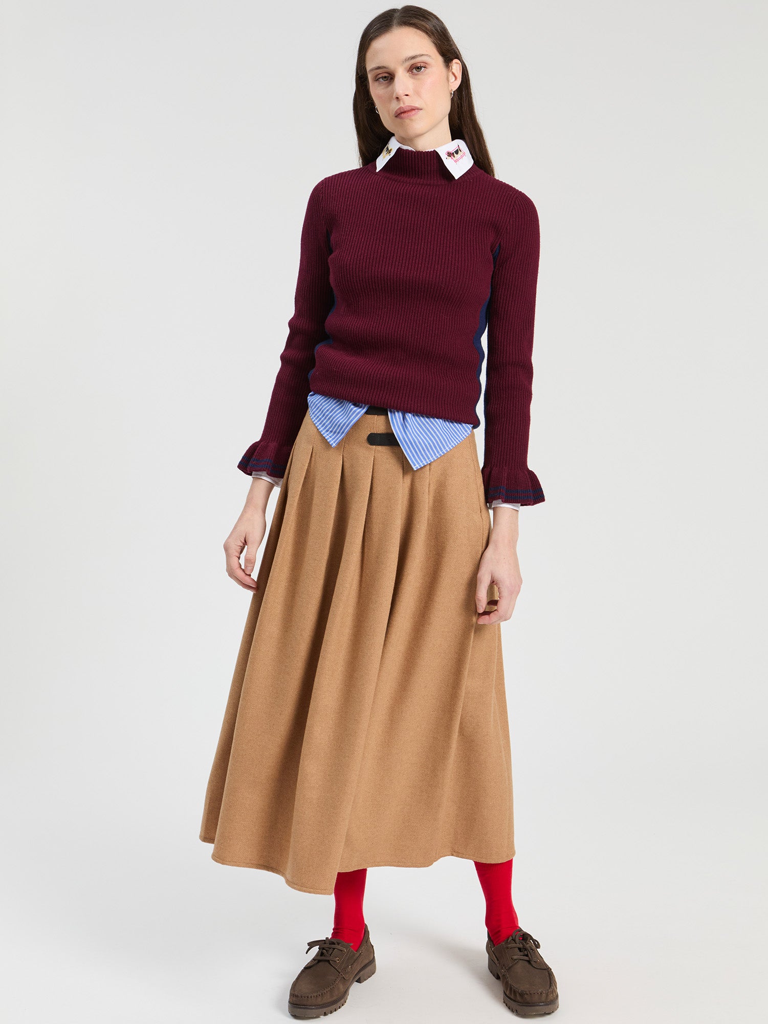 BEIGE TWEED LONG SKIRT