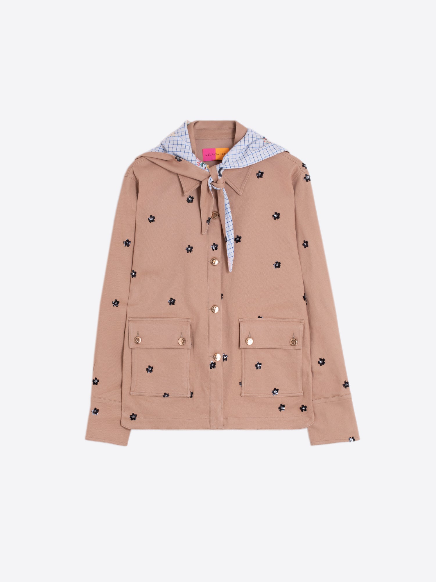 CAMEL JACKET WITH SEQUINED FLOWER