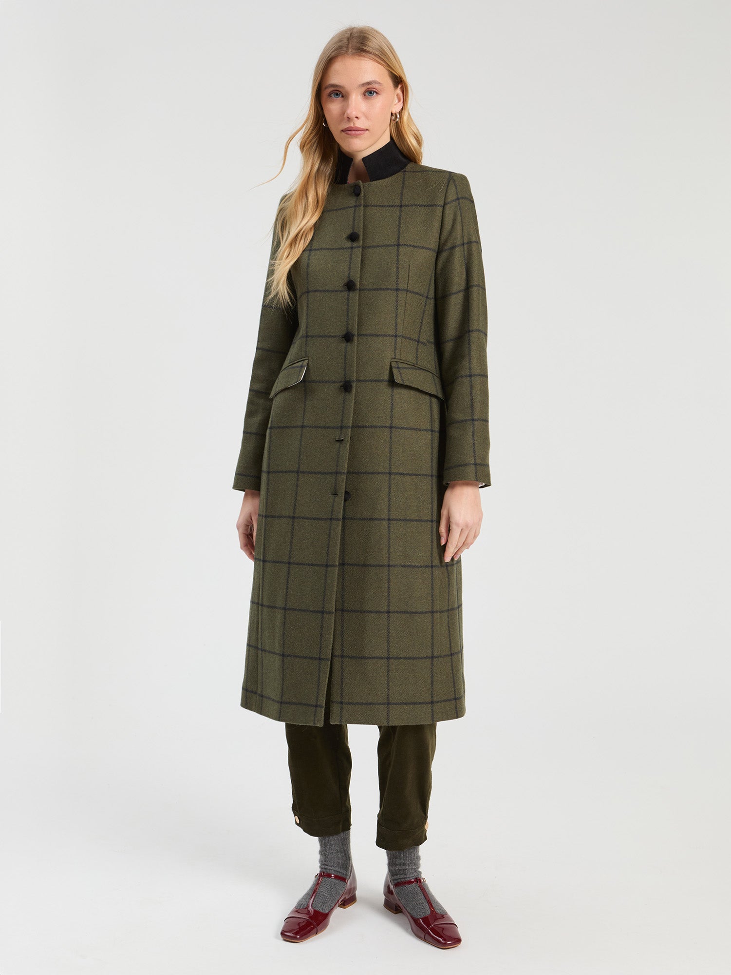 GREEN AND BLACK PLAID COAT