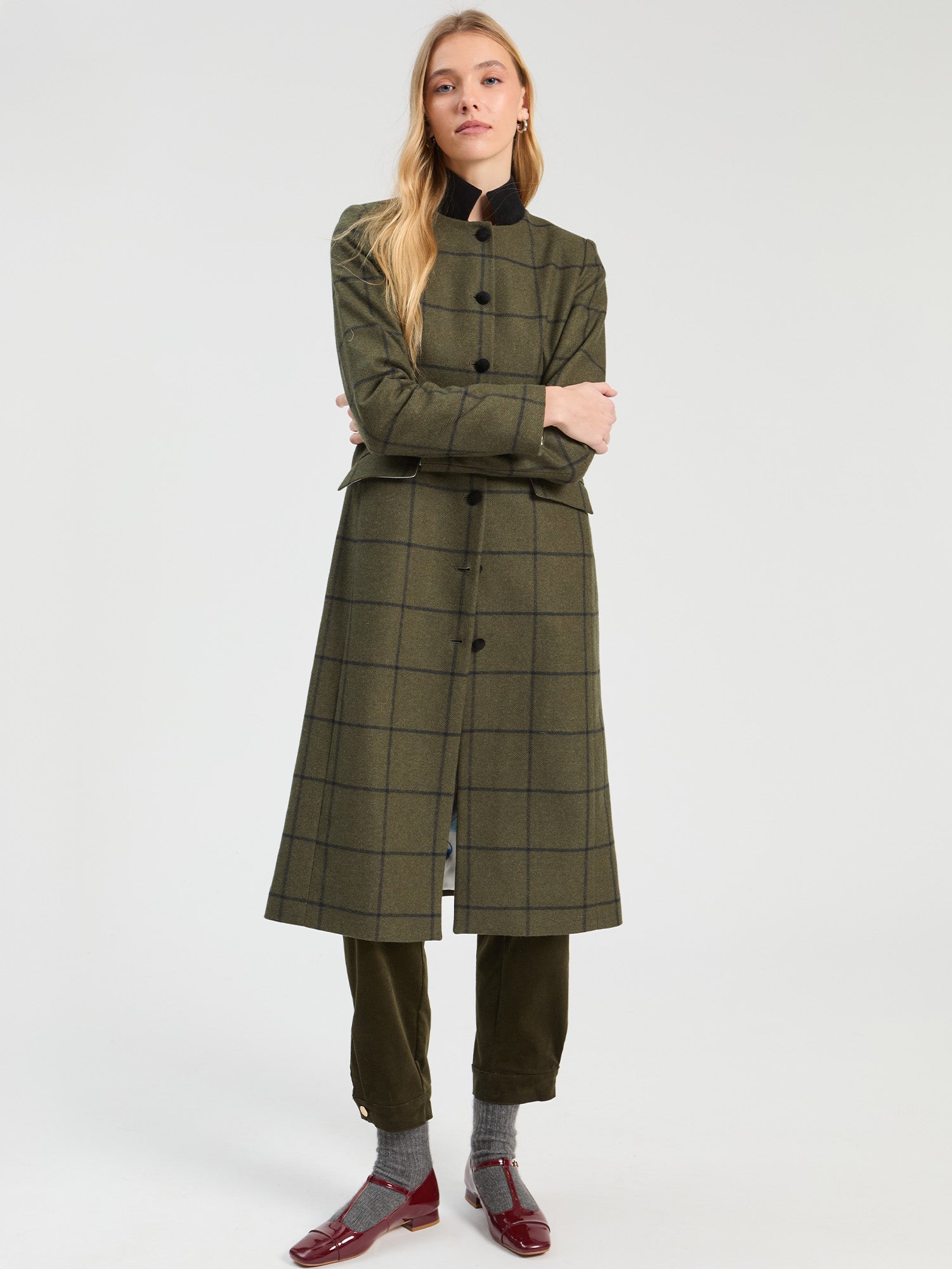 GREEN AND BLACK PLAID COAT