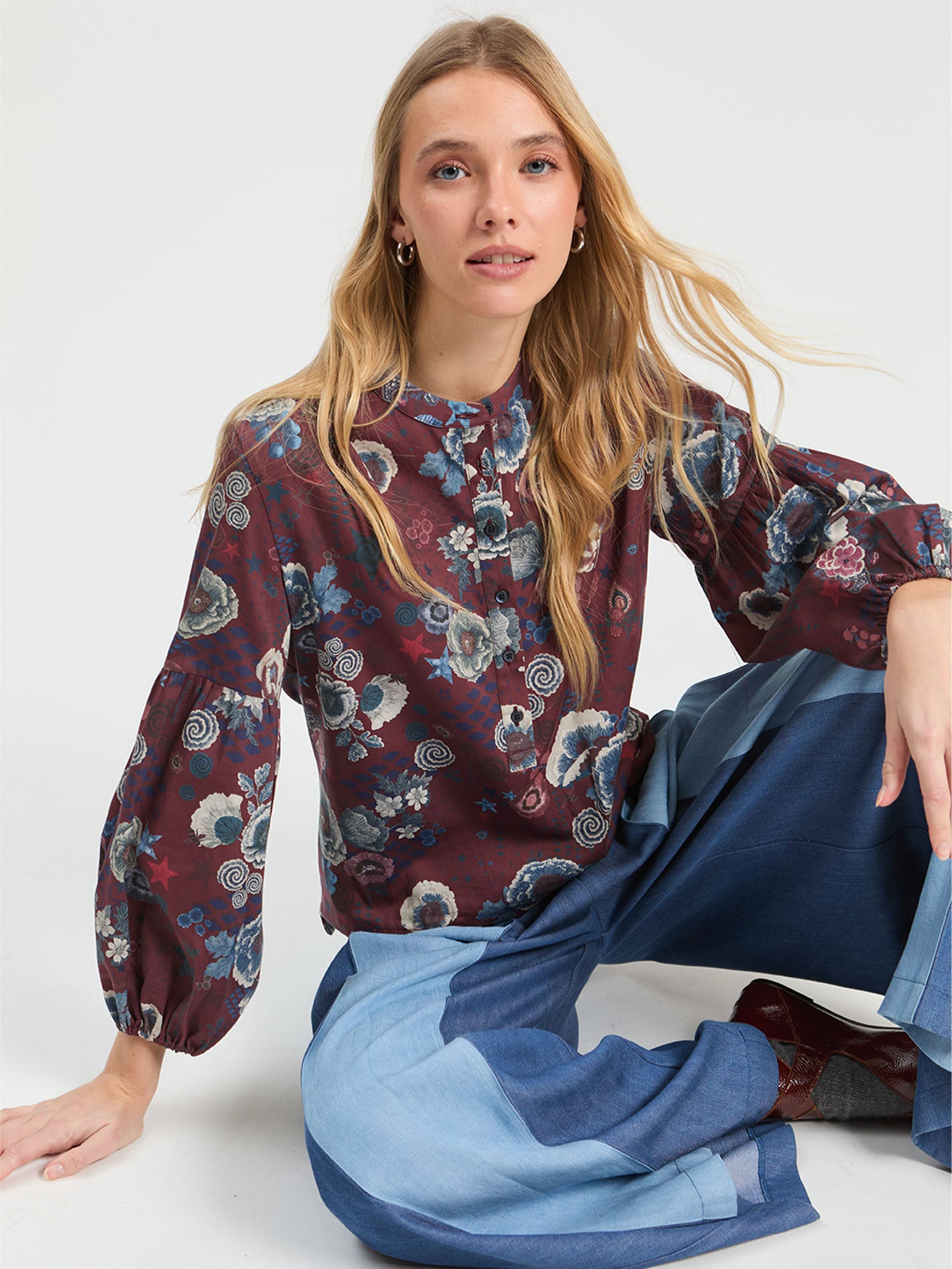 BURGUNDY FLORAL PRINT SHIRT