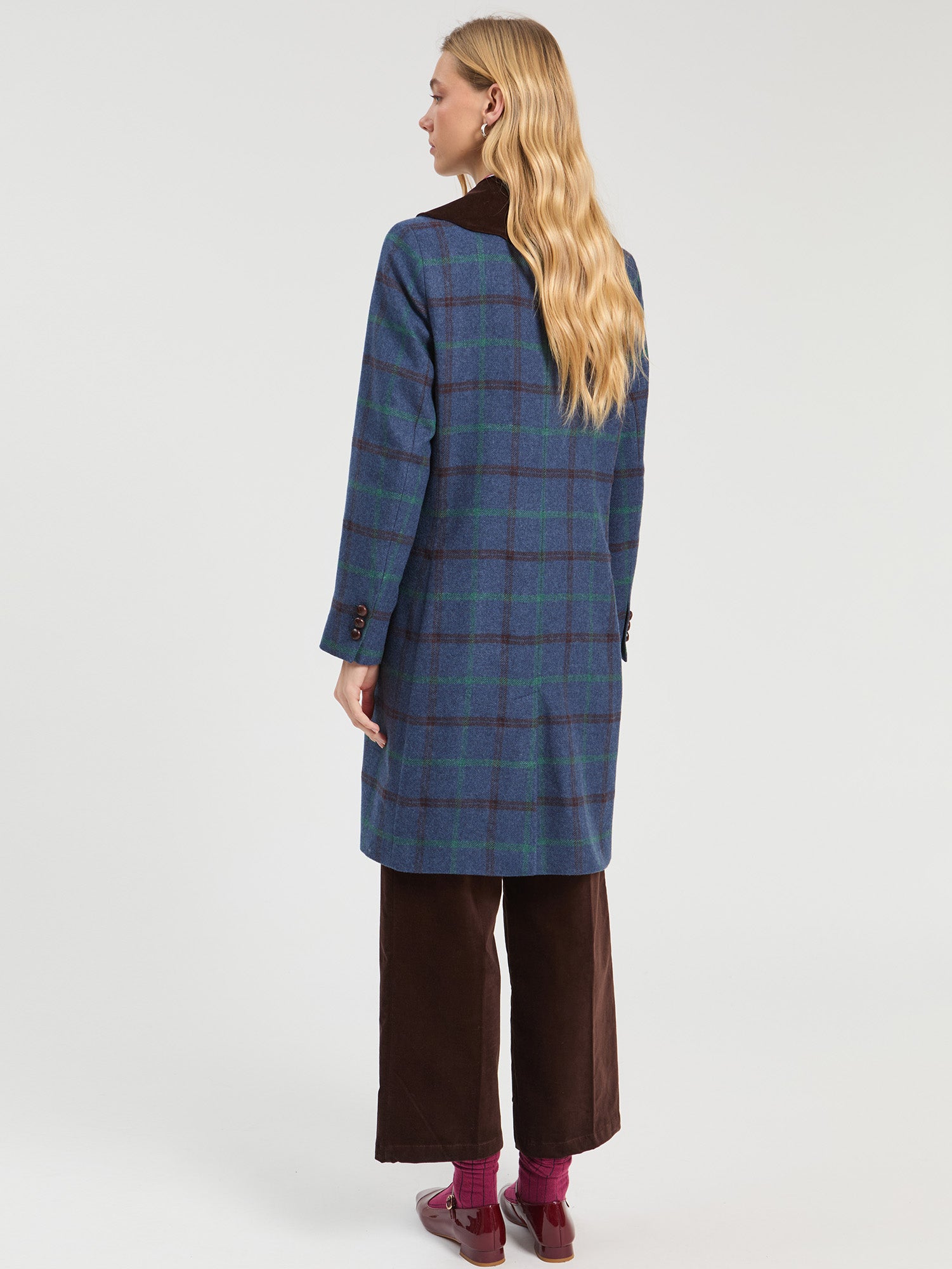 PLAID COAT WITH BLUE AND GREEN RICKRACK