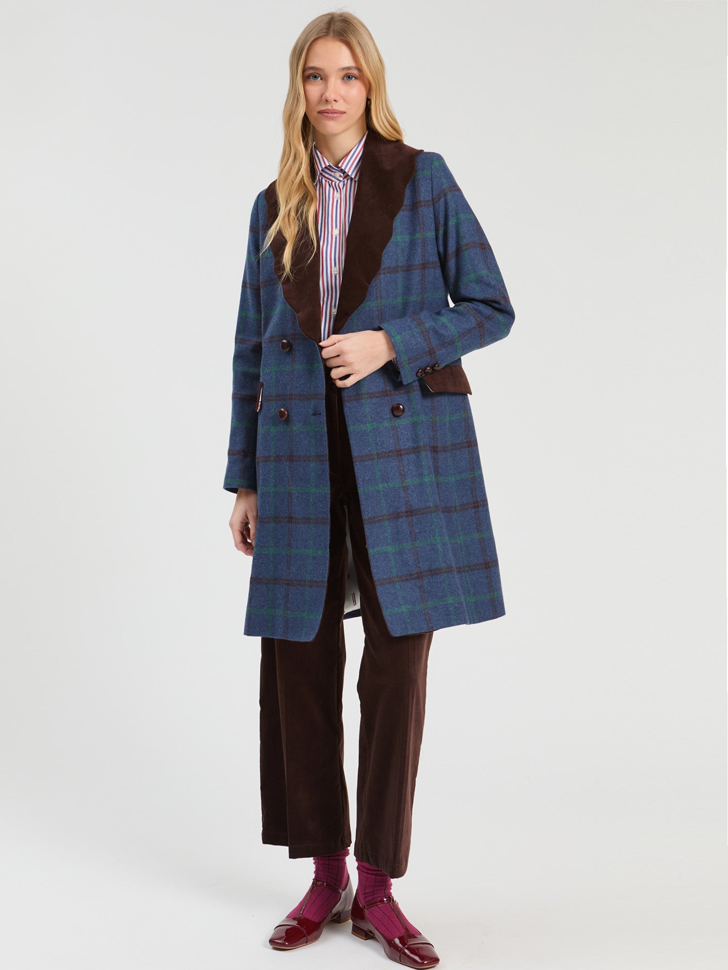 PLAID COAT WITH BLUE AND GREEN RICKRACK
