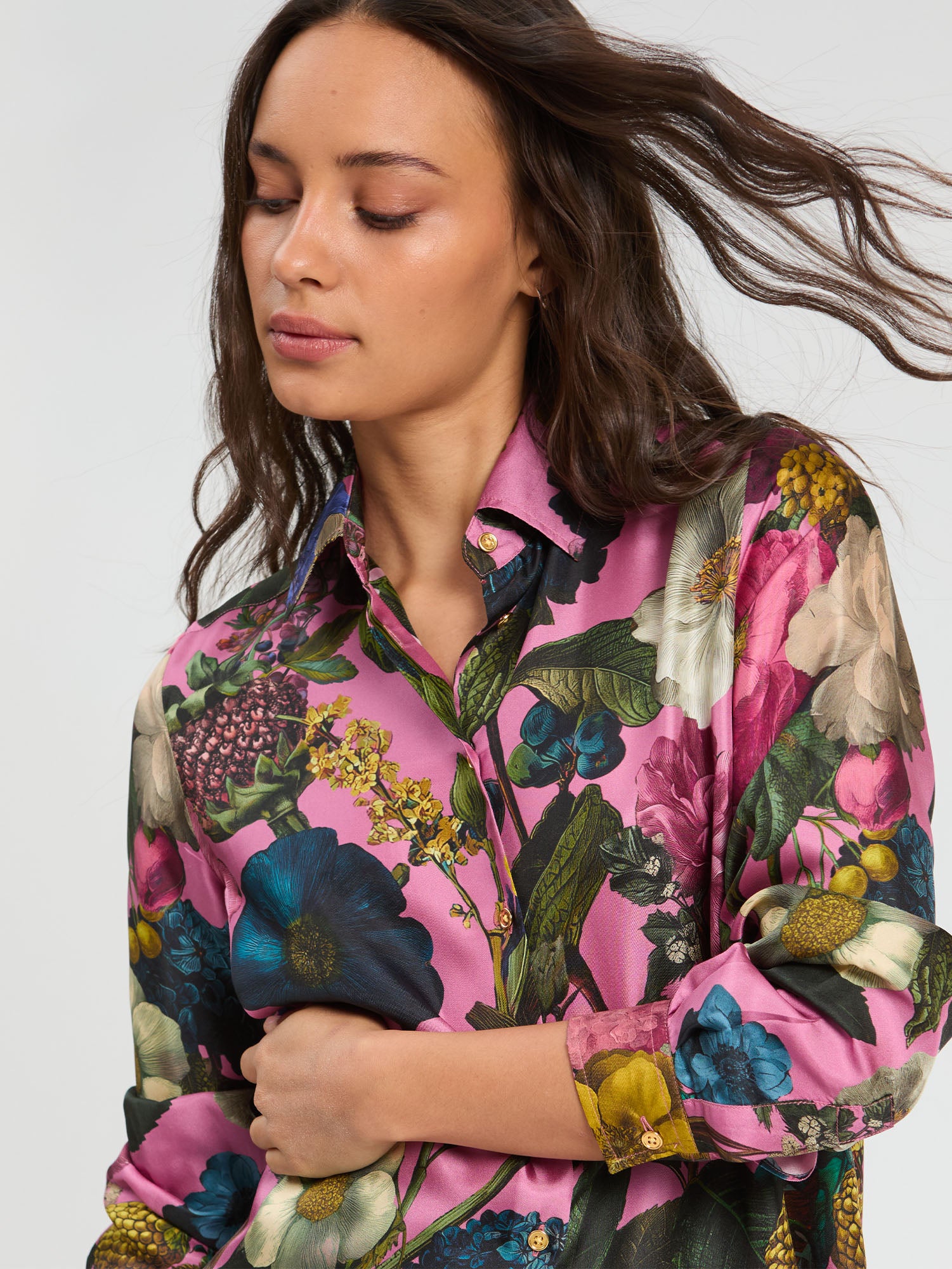 PINK FLORAL SILK SHIRT