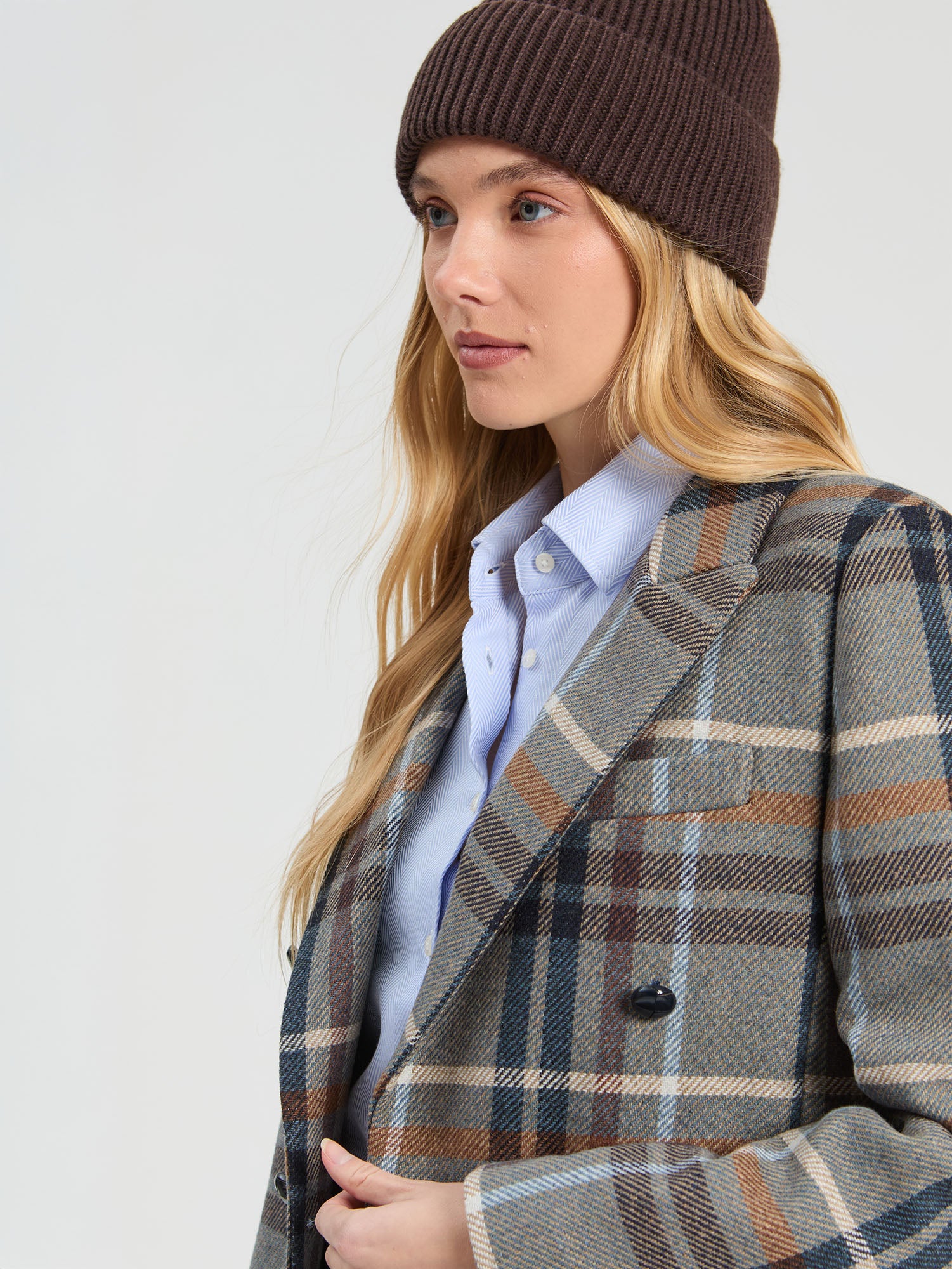 SHORT PLAID WOOL COAT