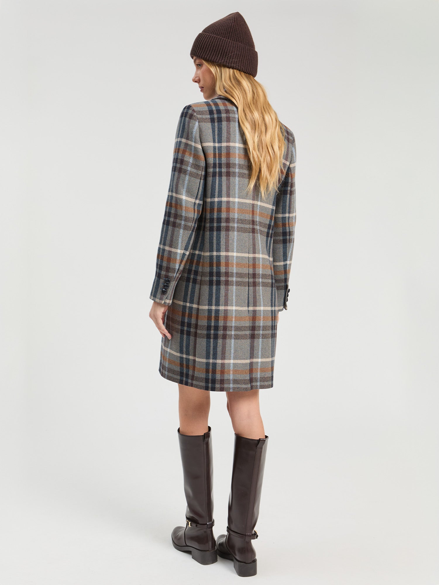 SHORT PLAID WOOL COAT