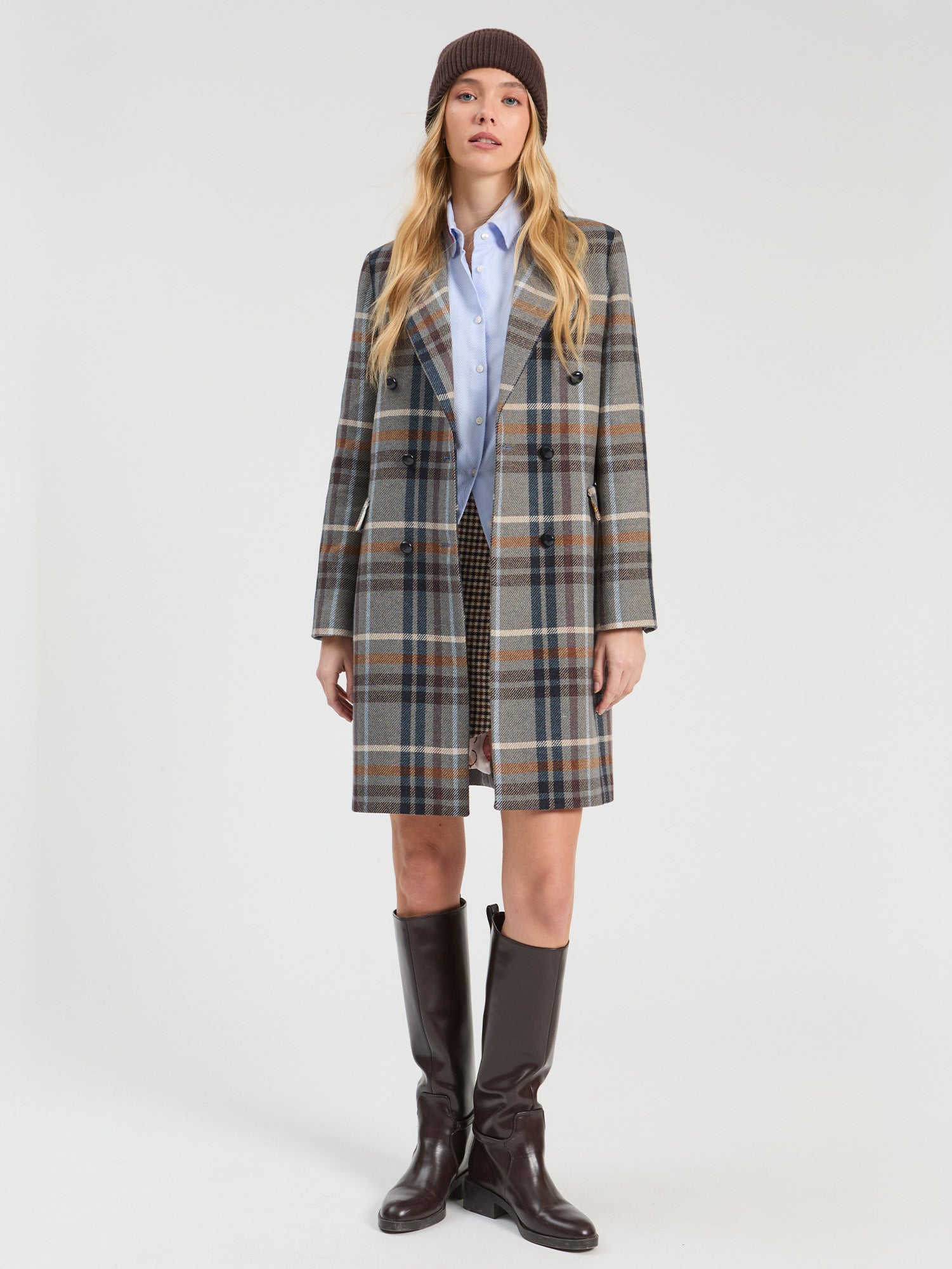 SHORT PLAID WOOL COAT
