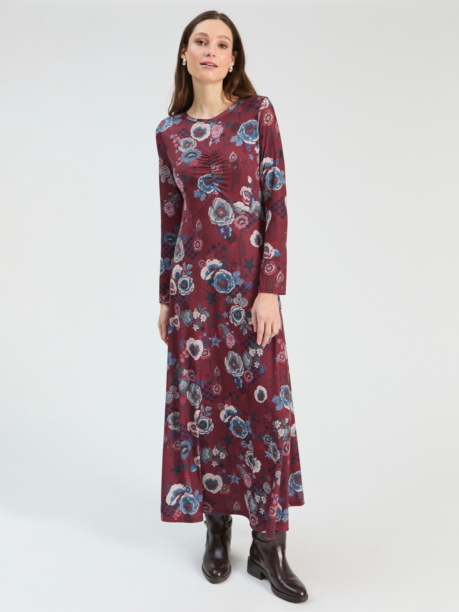 VESTIDO LARGO BURDEOS FLORAL