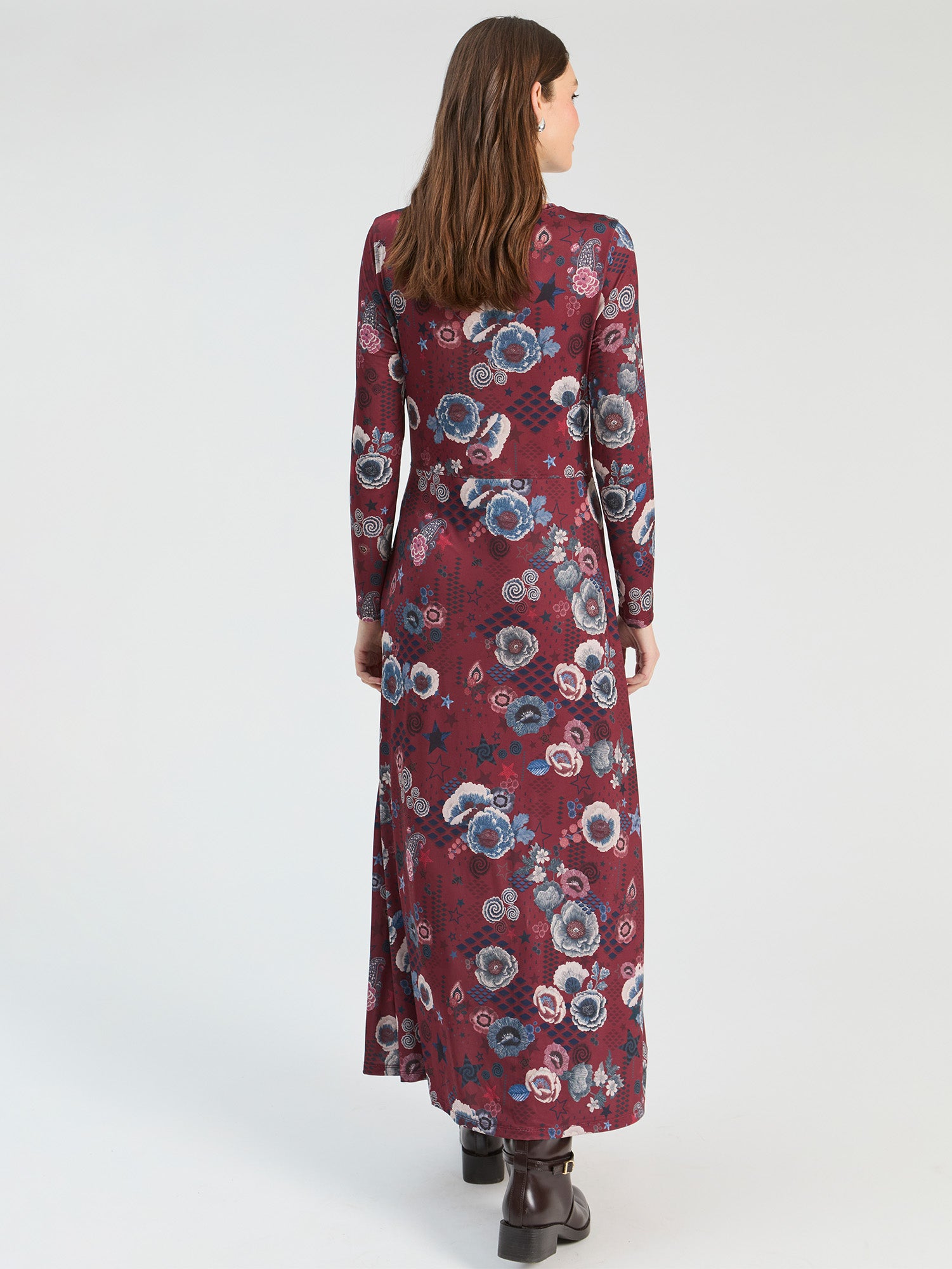 VESTIDO LARGO BURDEOS FLORAL