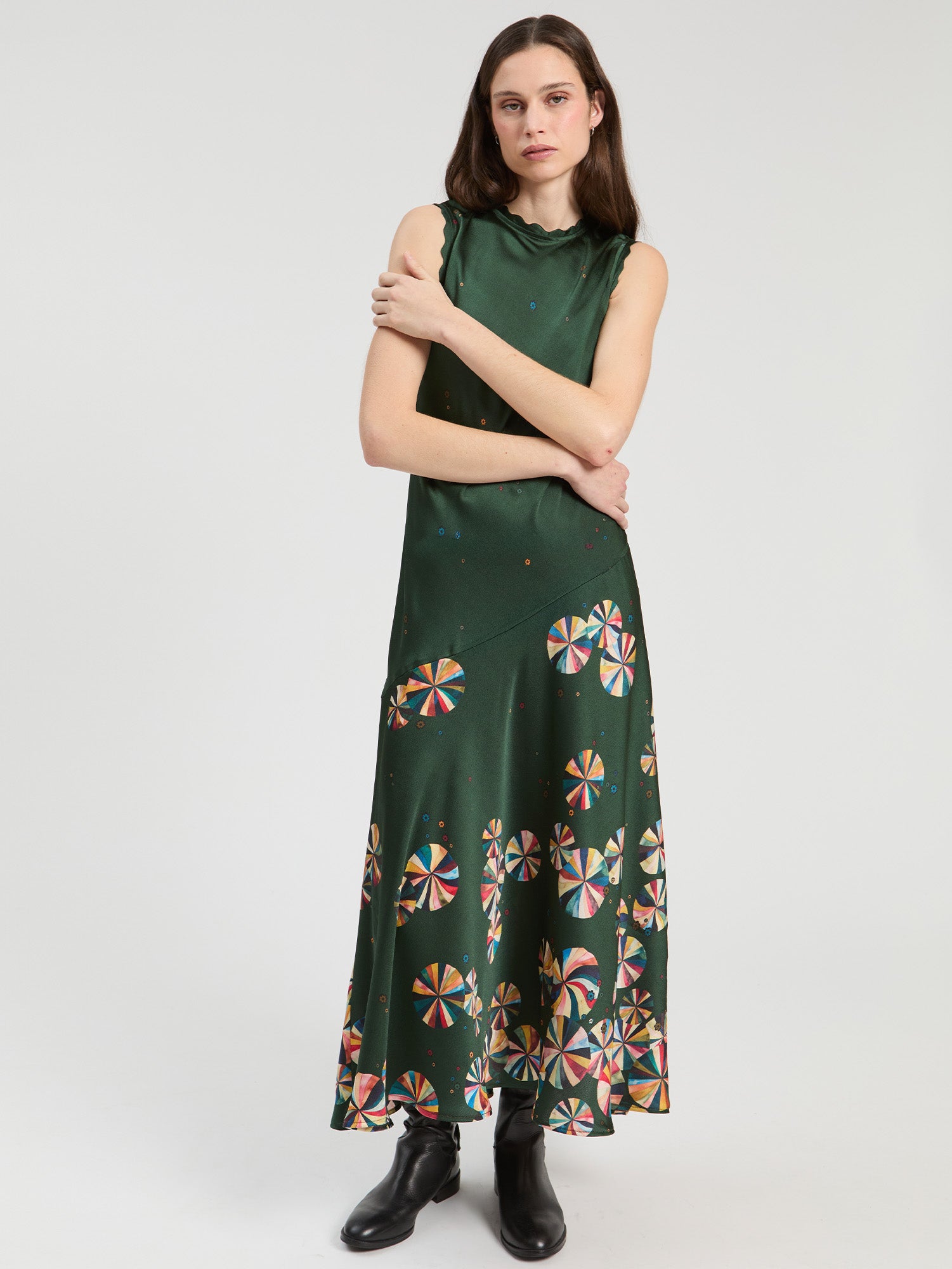 LONG GREEN CIRCLES DRESS
