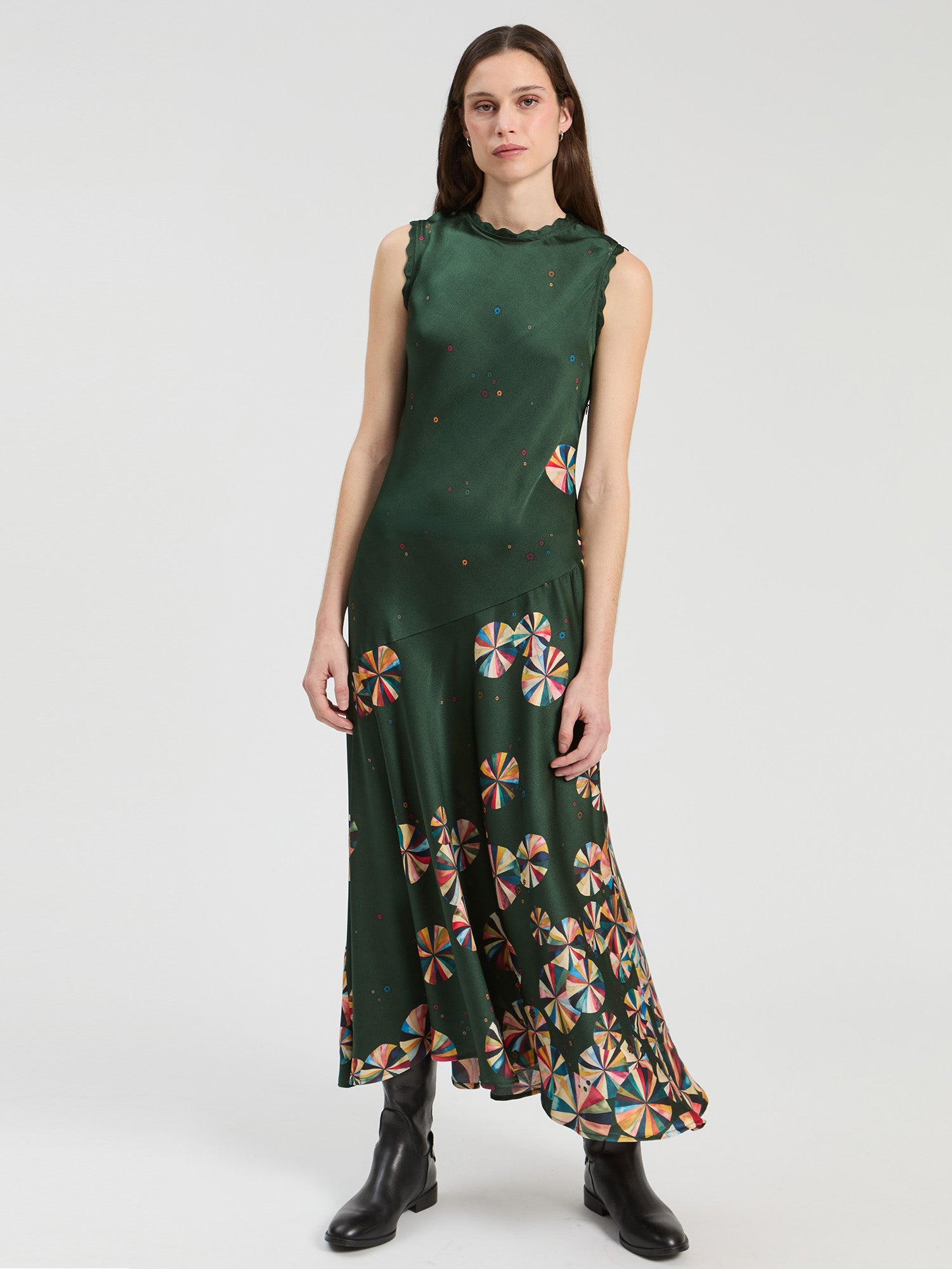 LONG GREEN CIRCLES DRESS