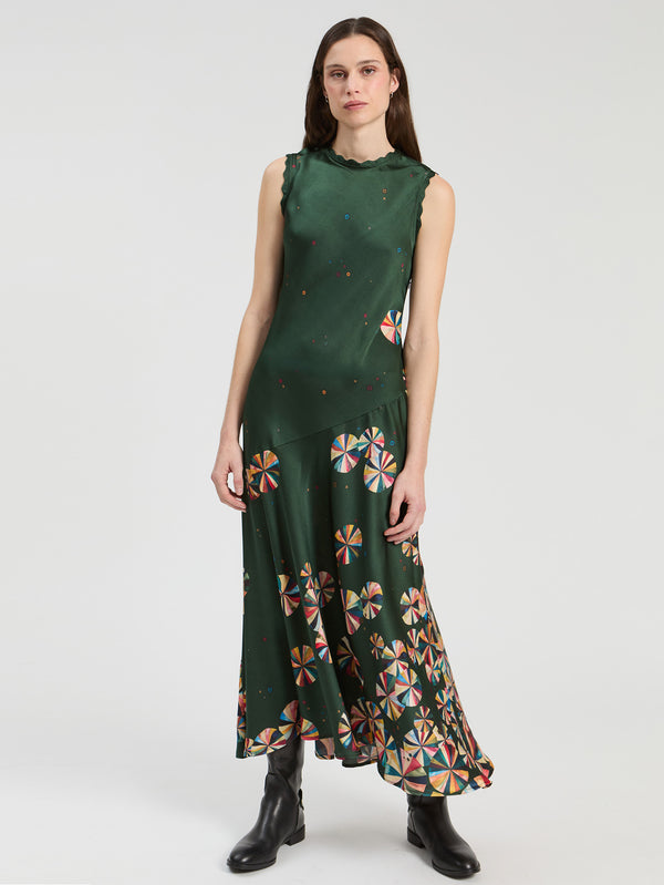 VESTIDO LARGO VERDE CIRCULOS