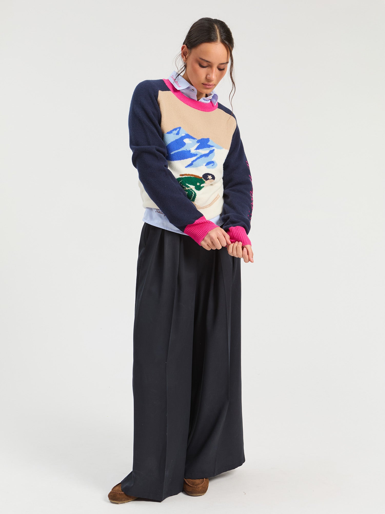 ECRU AND NAVY SKI JERSEY