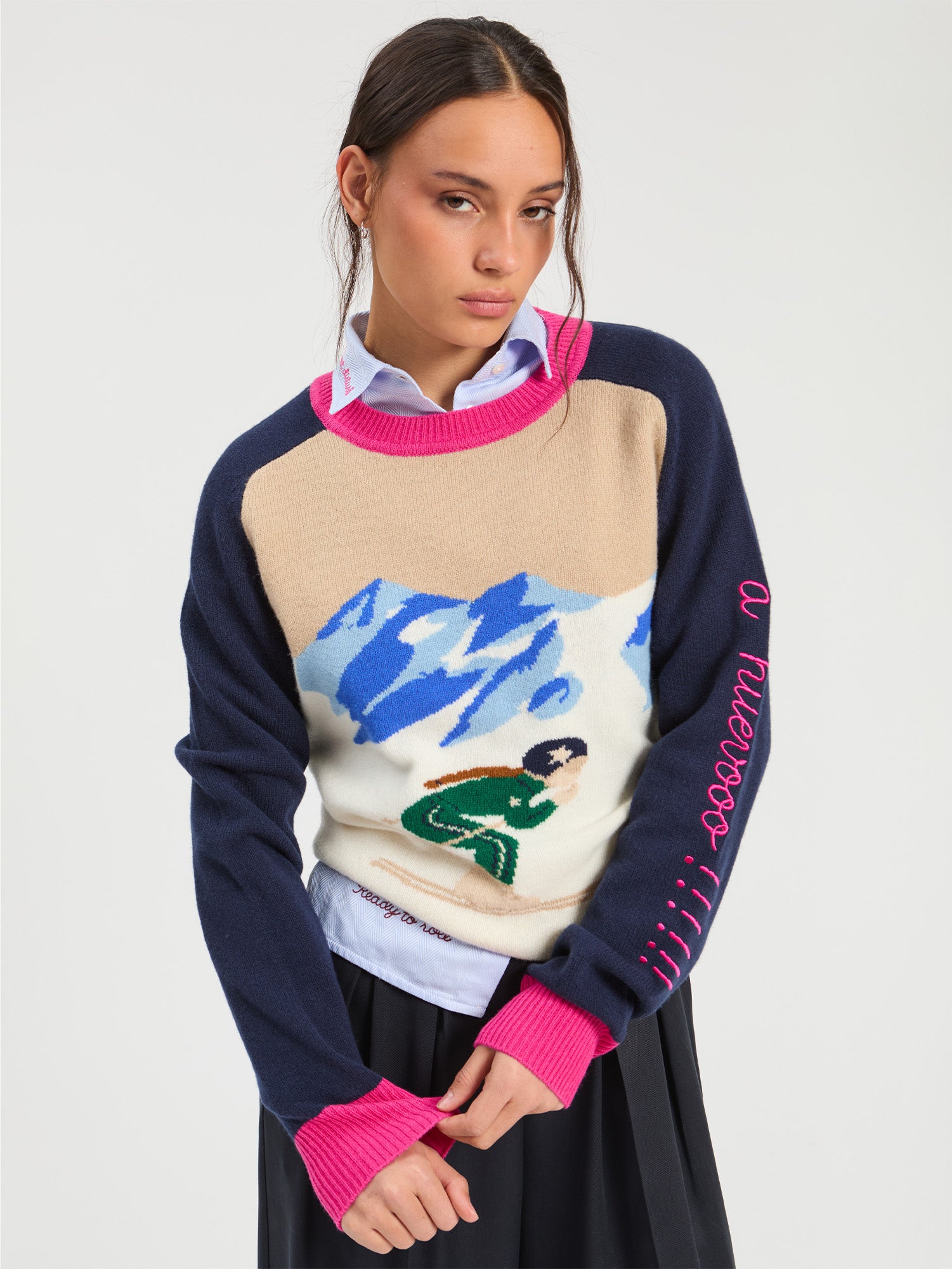 ECRU AND NAVY SKI JERSEY