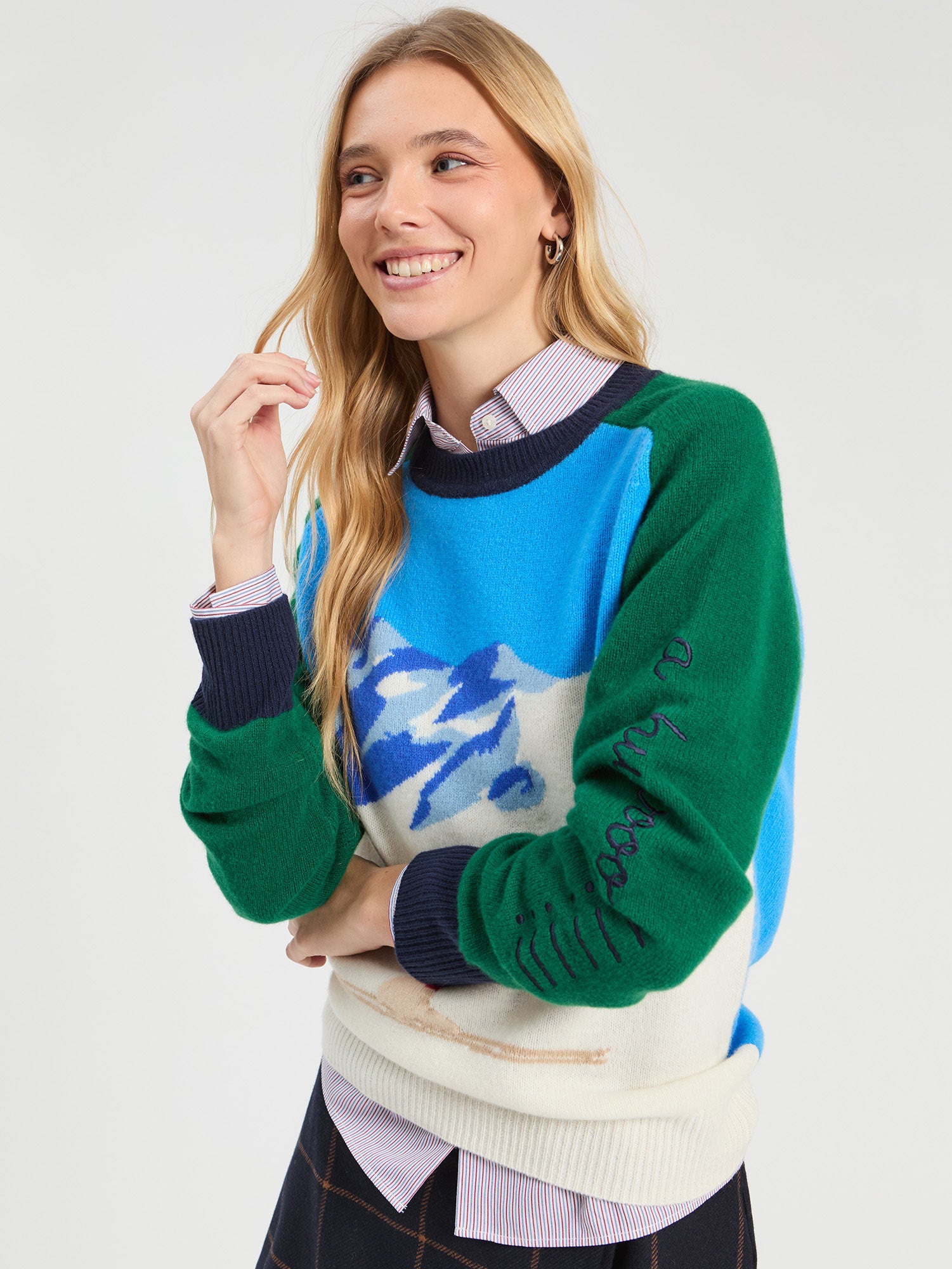 JERSEY BORDADO SKI VERDE Y AZUL