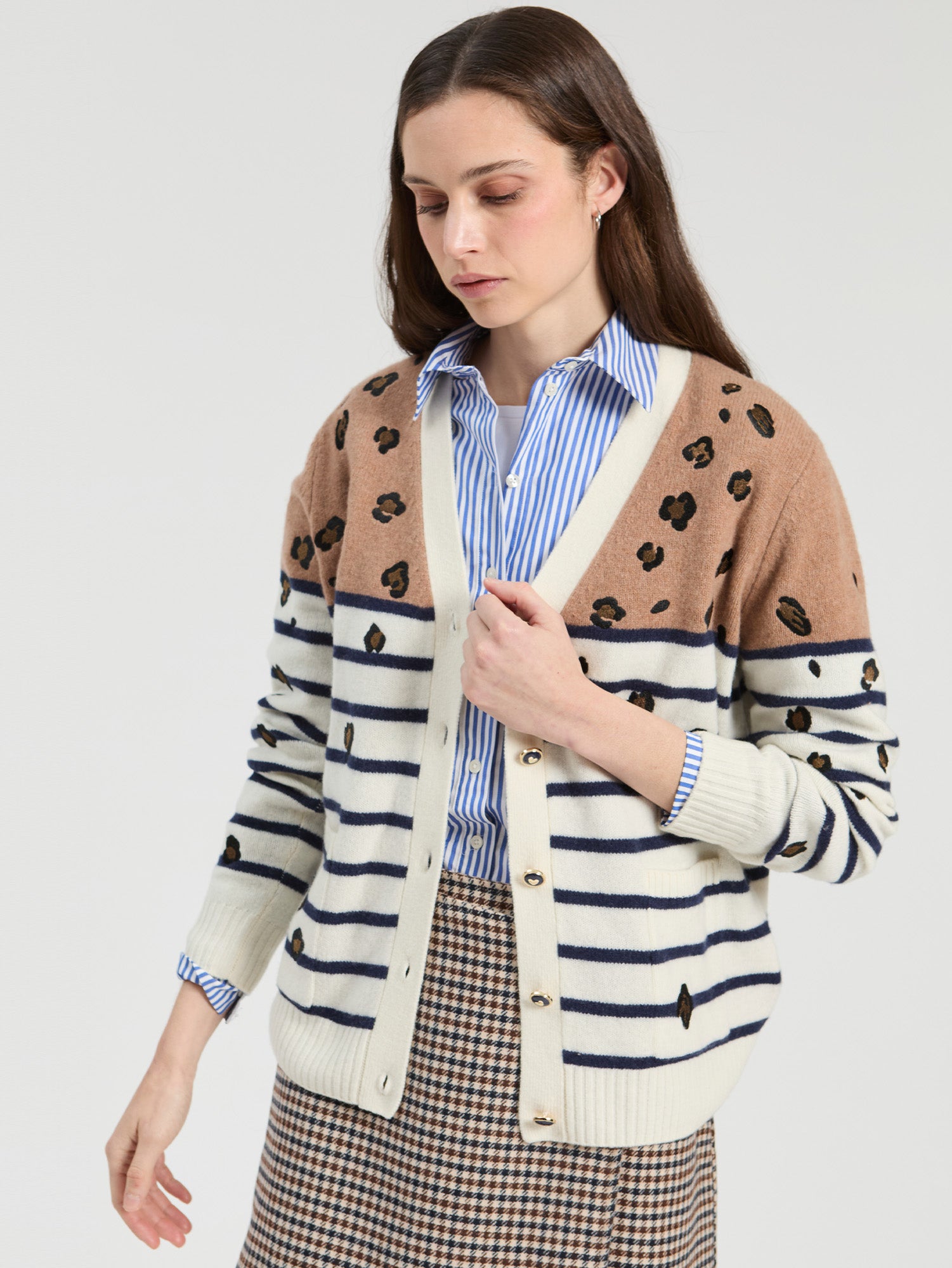 LEOPARD AND STRIPED CARDIGAN