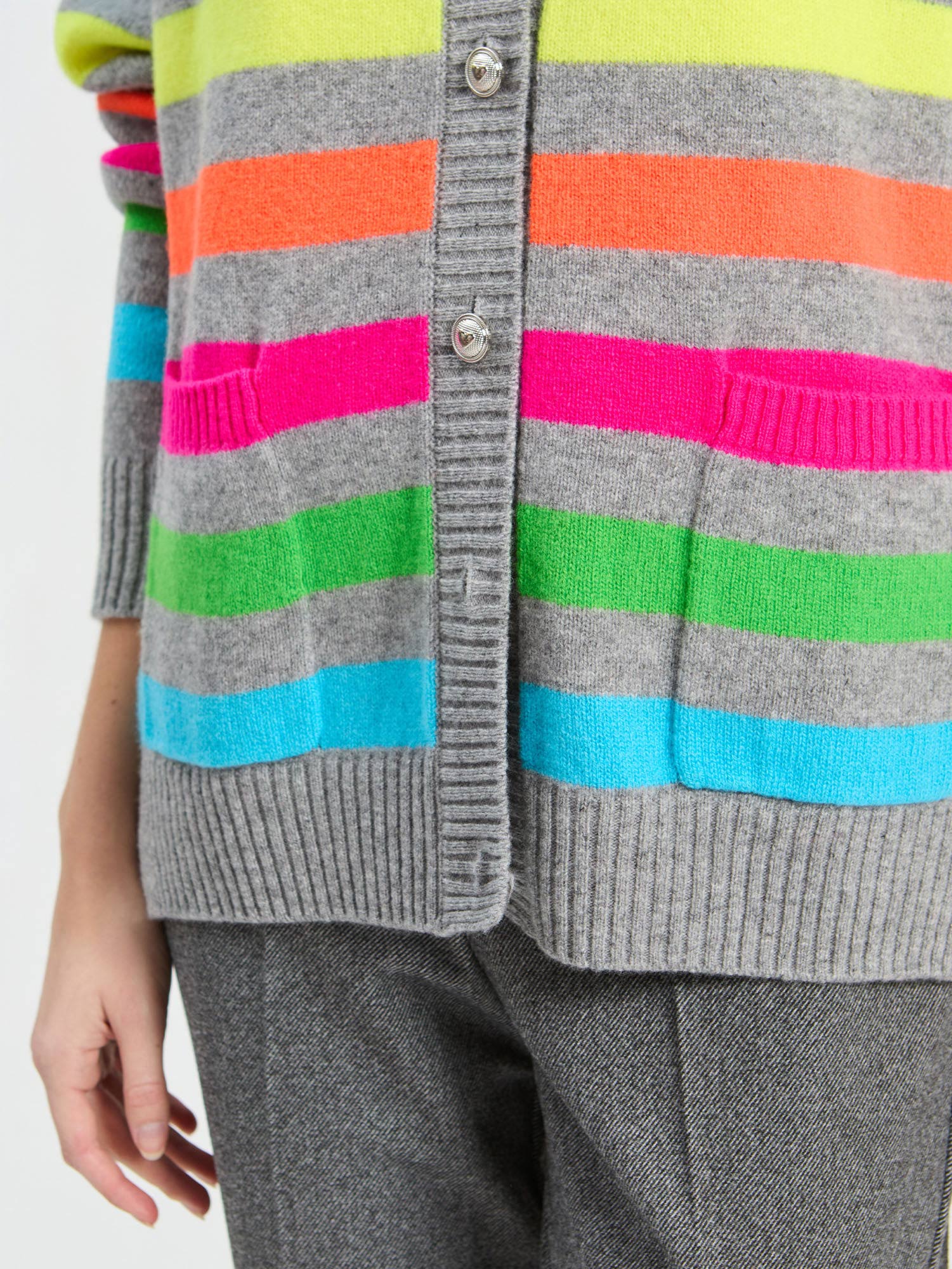 GRAY MULTICOLOR STRIPED CARDIGAN