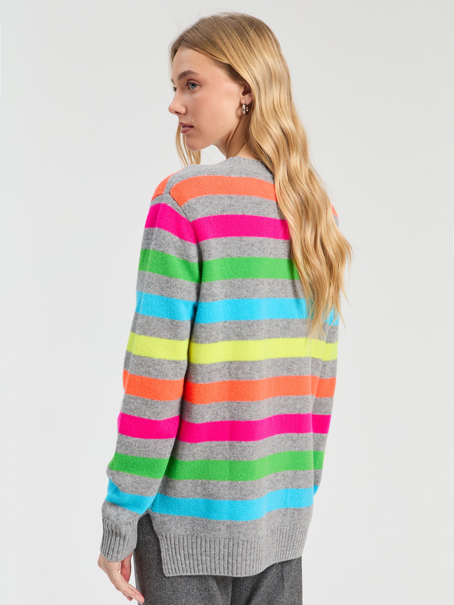 GRAY MULTICOLOR STRIPED CARDIGAN