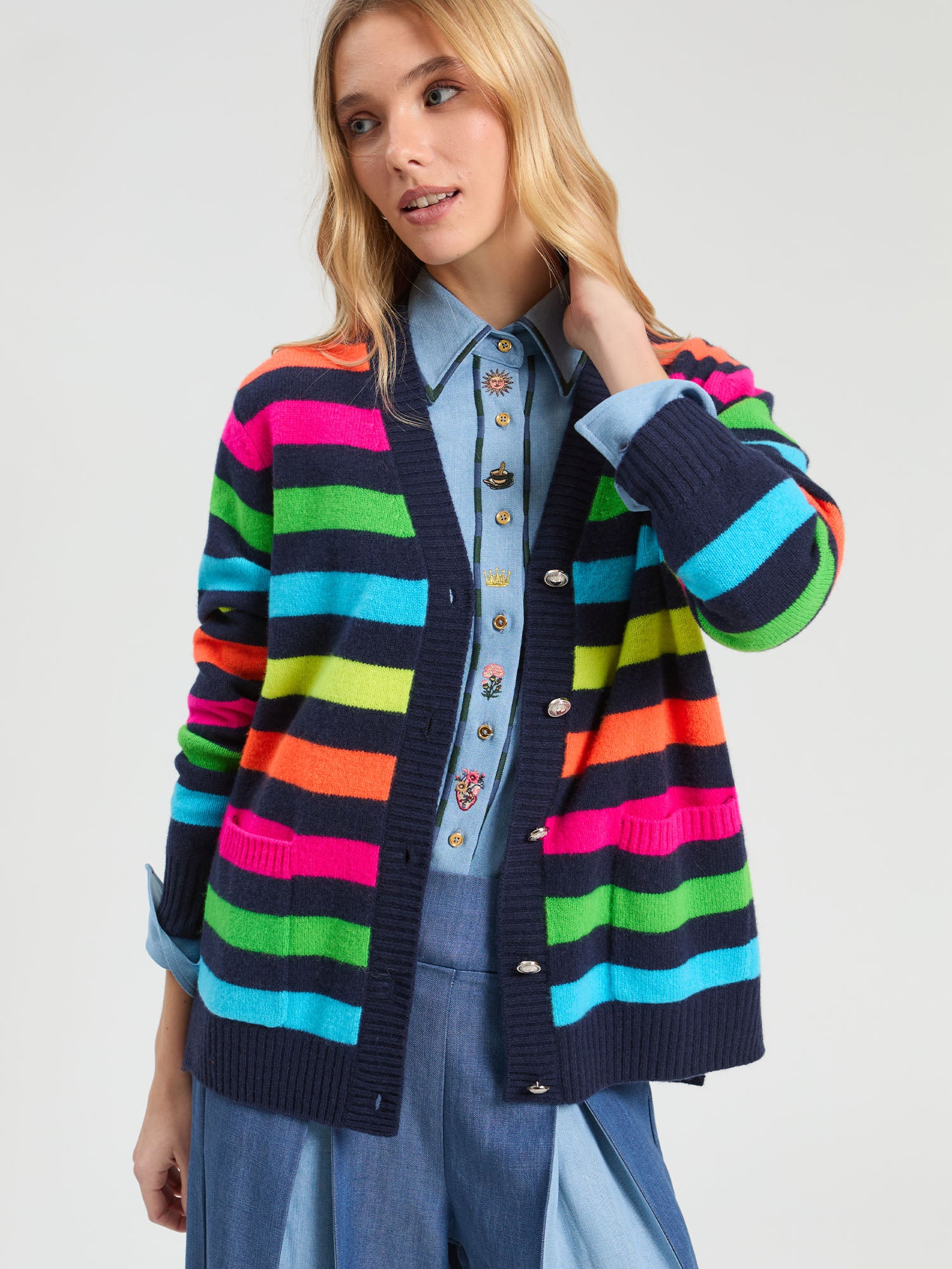 NAVY MULTICOLOR STRIPED CARDIGAN
