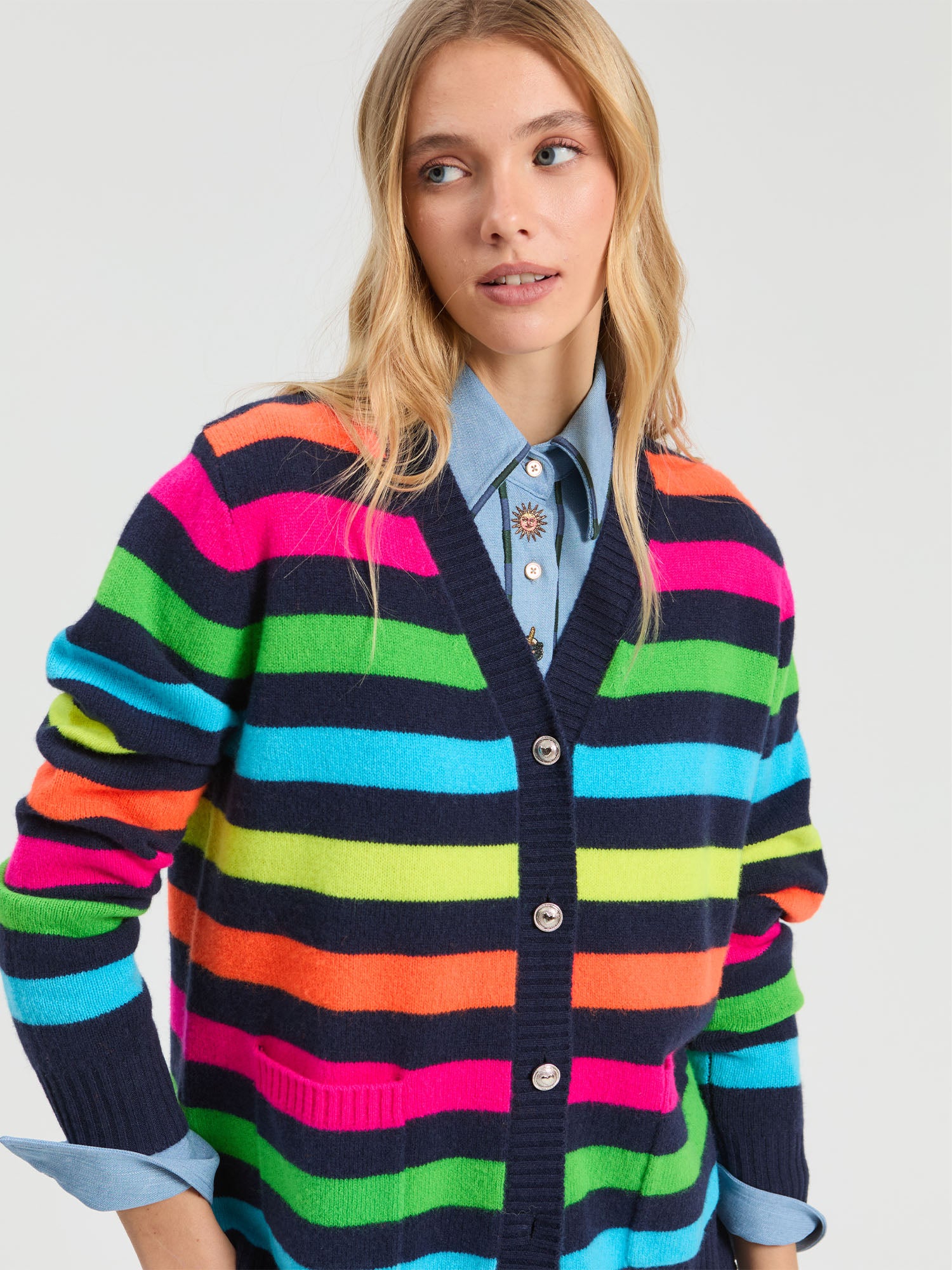 NAVY MULTICOLOR STRIPED CARDIGAN