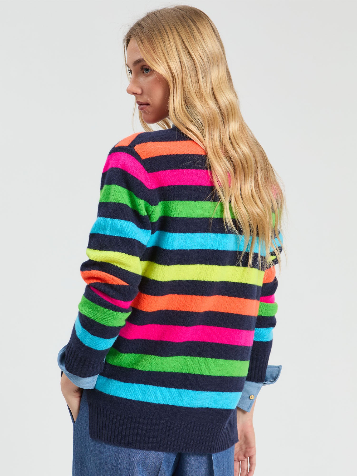 NAVY MULTICOLOR STRIPED CARDIGAN